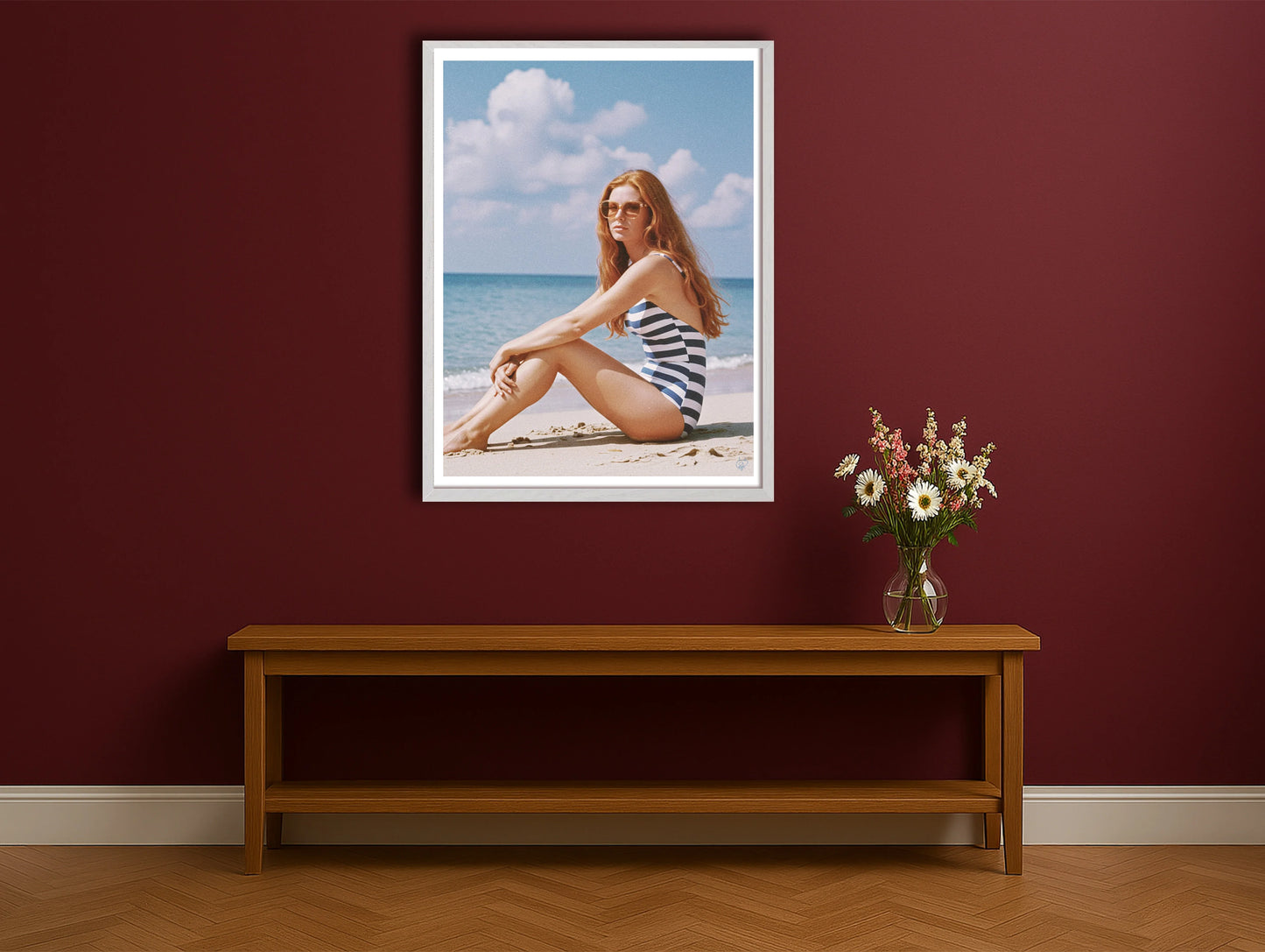 Sand Lounger BurgundyHallwayWhiteFrame mockup