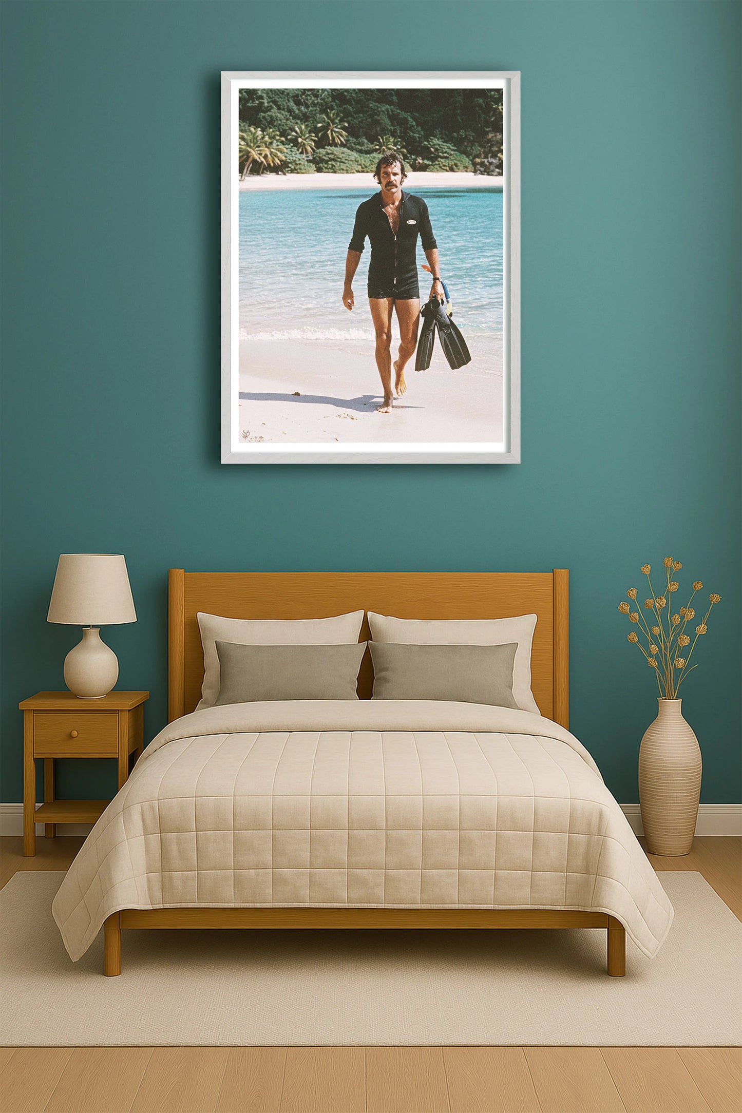 Tropical Emergence TealBedroom WhiteFrame mockup