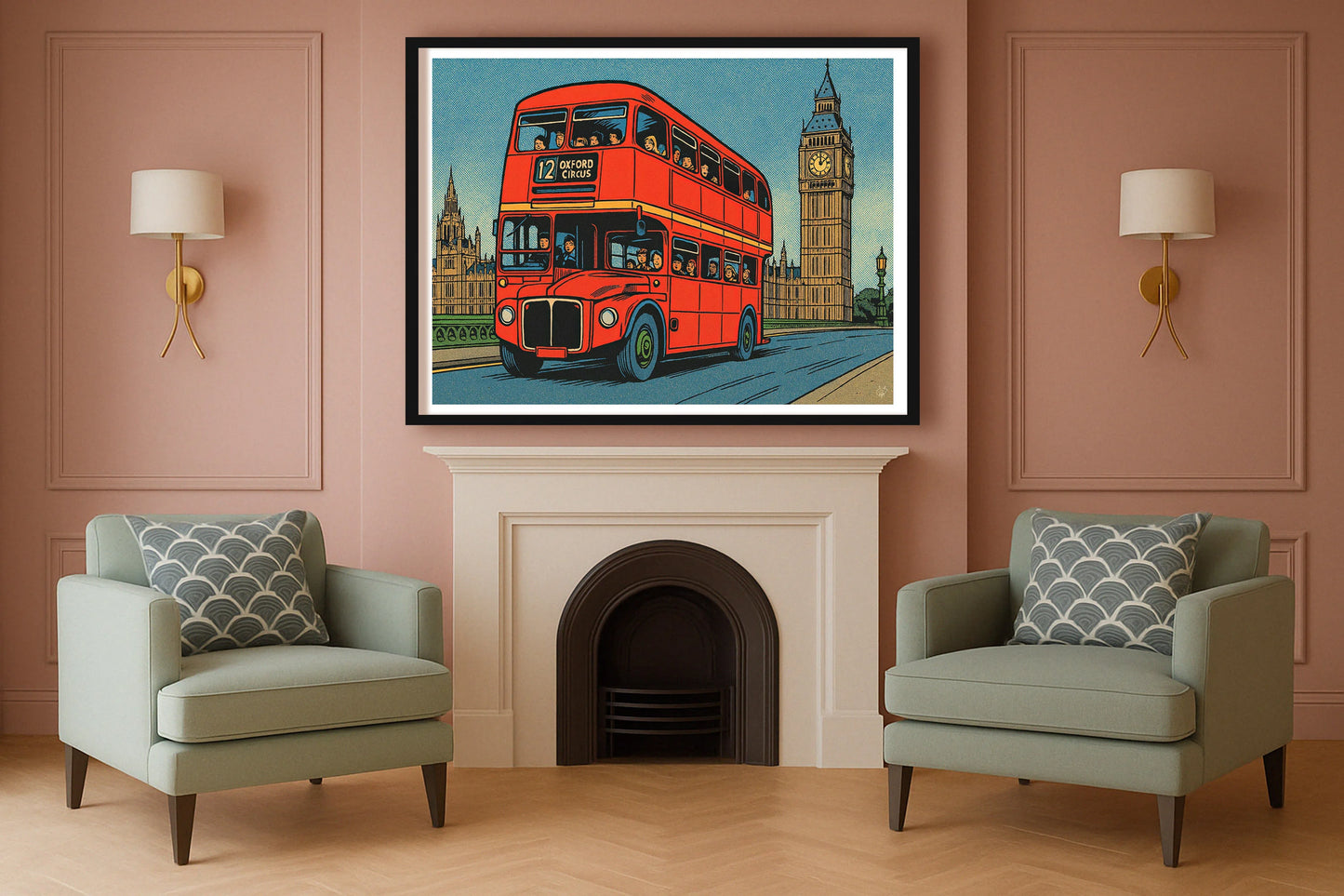 Red Bus Adventure SulkingPinkSittingRoom BlackFrame mockup