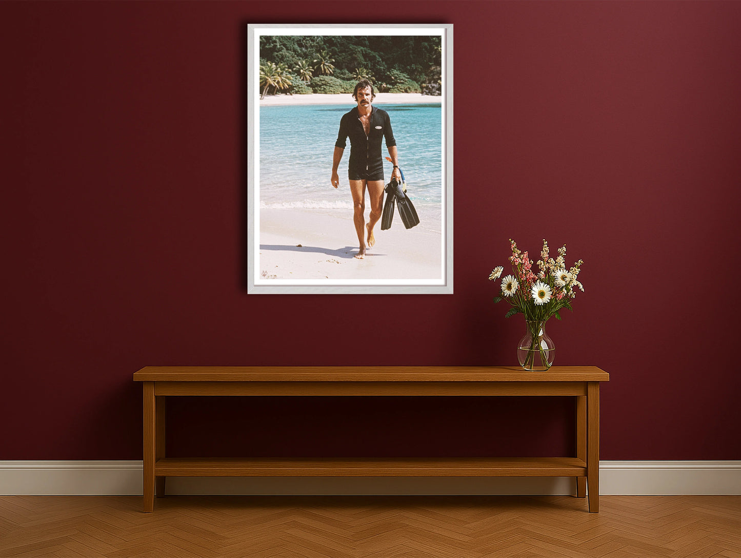 Tropical Emergence BurgundyHallwayWhiteFrame mockup