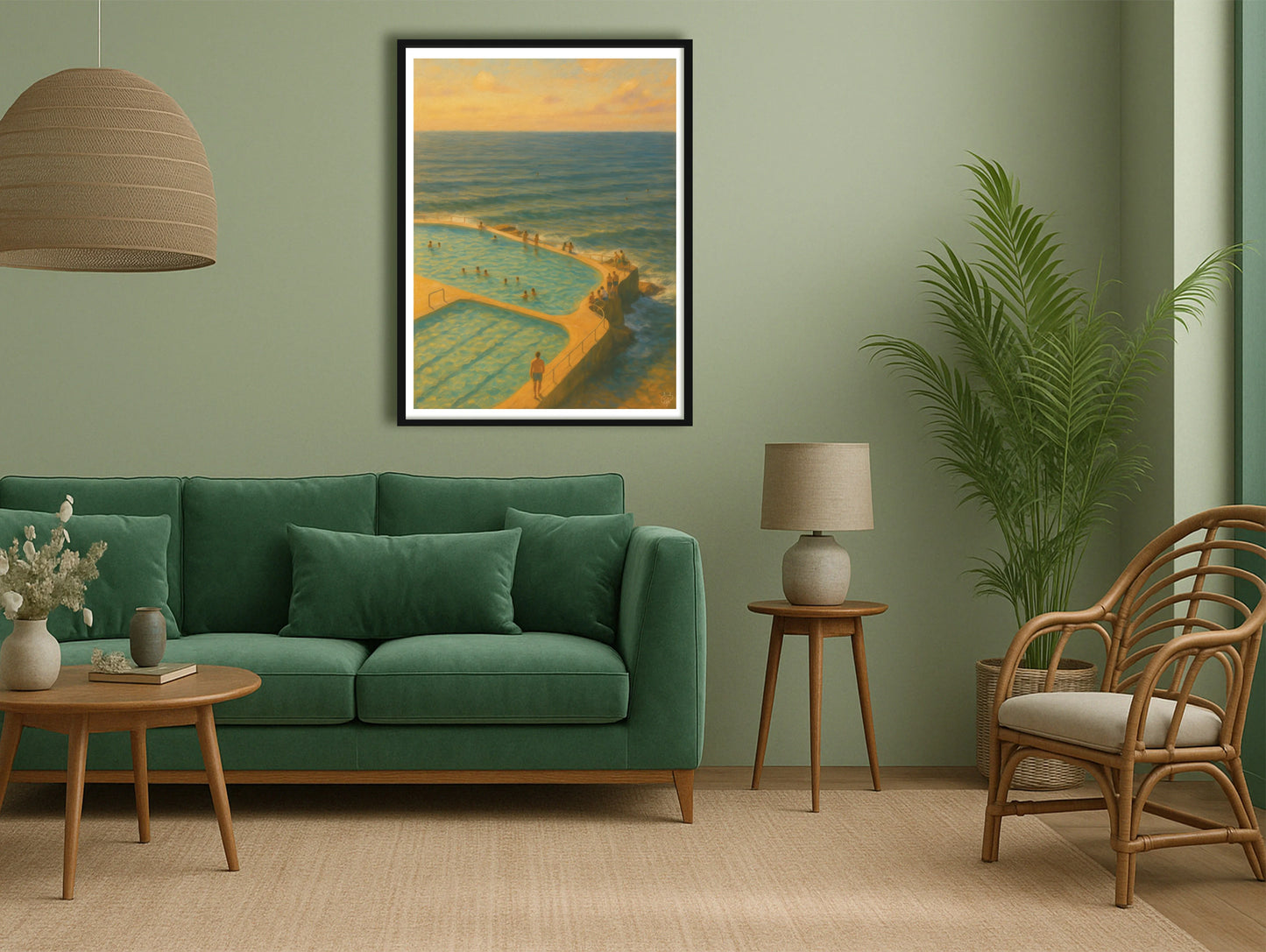 Lido At Sunset GreenSofaLounge BlackFrame mockup