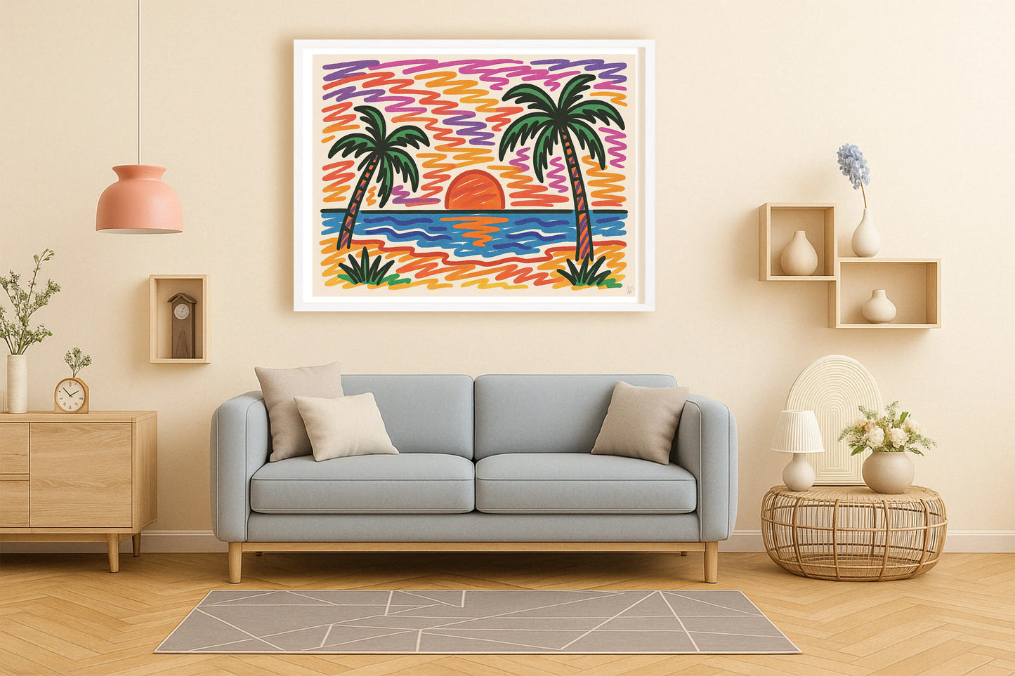 Sunset Scribble PeachLounge WhiteFrame mockup