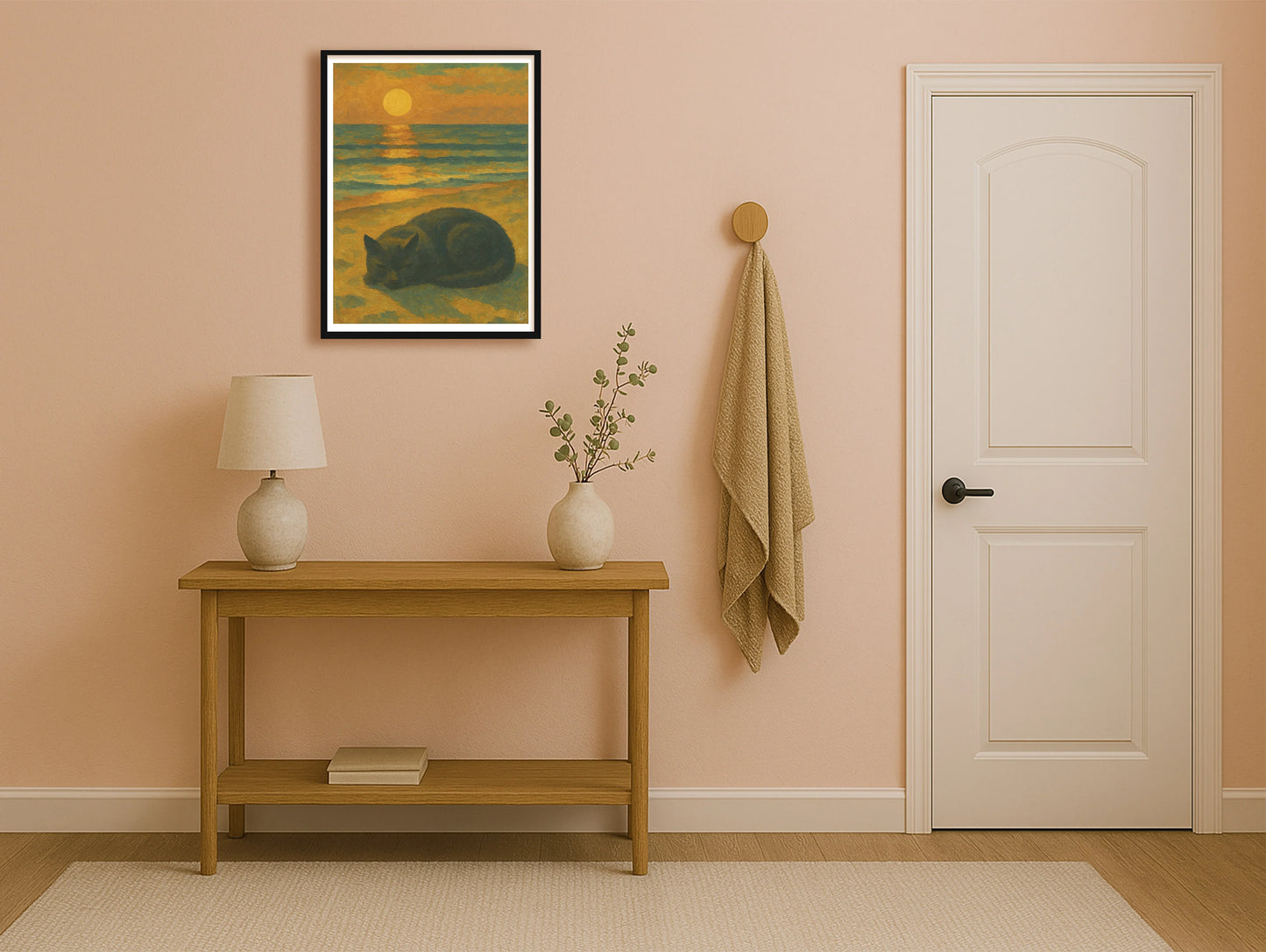 Horizon Purr PeachHallway BlackFrame mockup