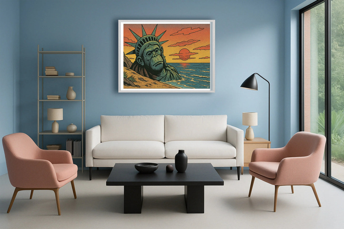 Planet Of The Humans PastelBlueLounge WhiteFrame mockup
