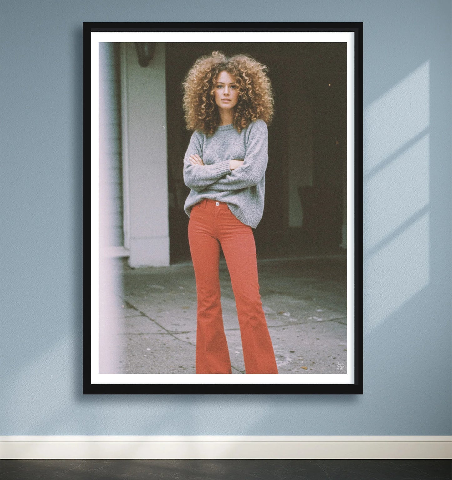 Red Jeans Blue closeup BlackFrame mockup