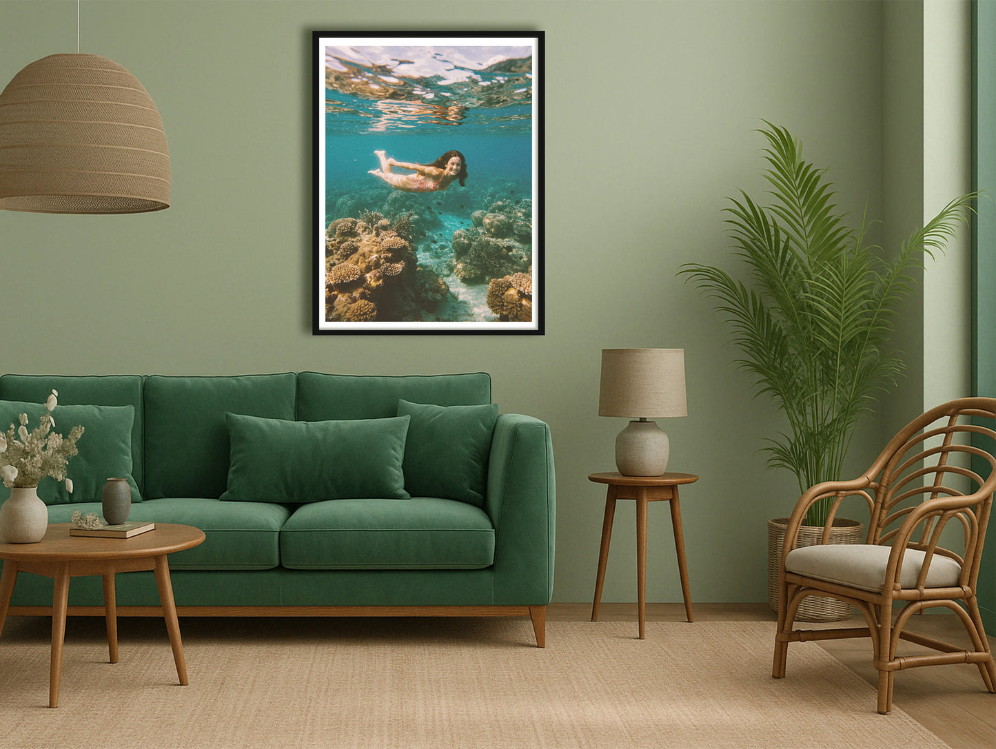 Aquamarine Ambiance GreenSofaLounge BlackFrame mockup