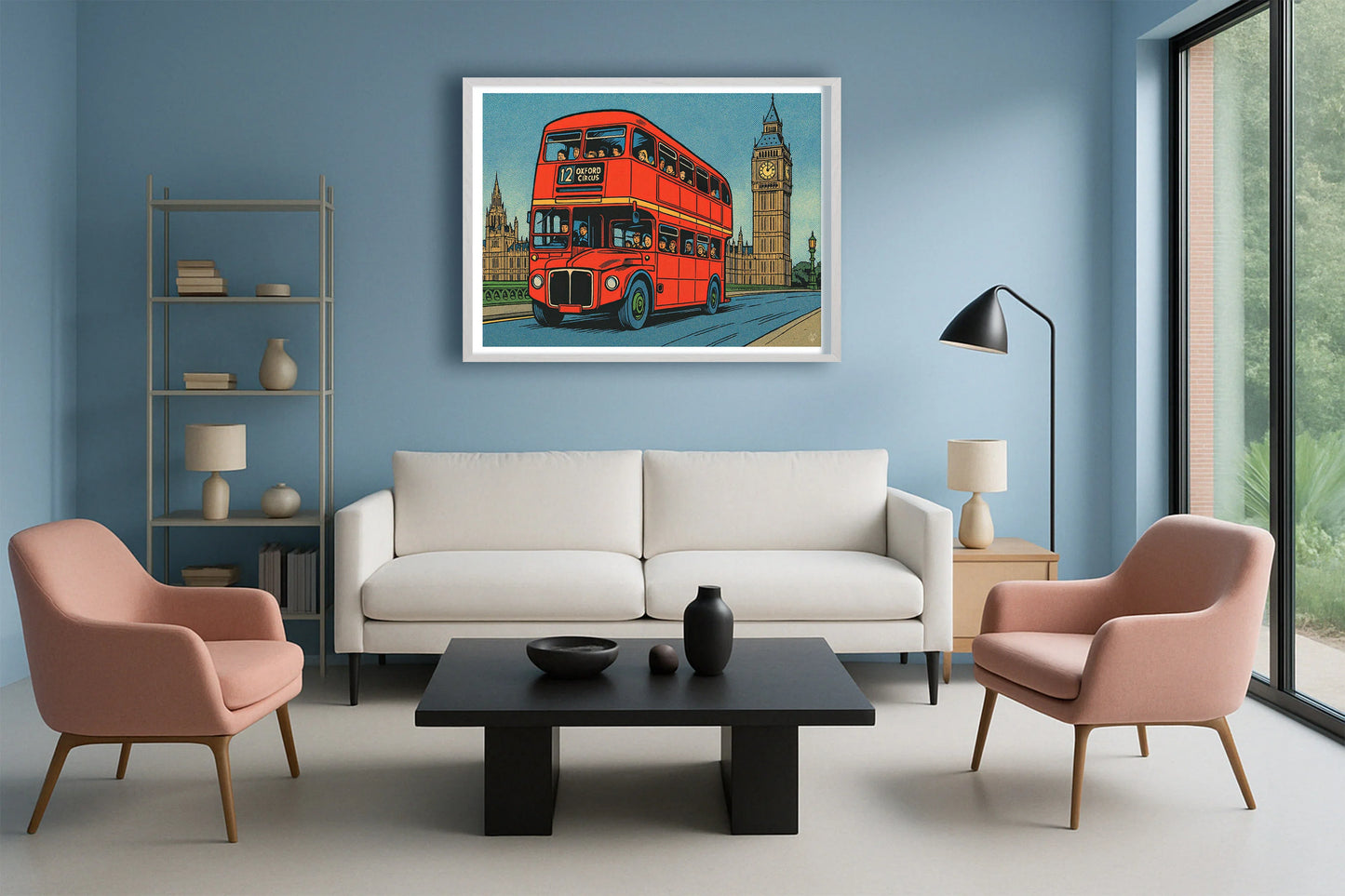 Red Bus Adventure PastelBlueLounge WhiteFrame mockup