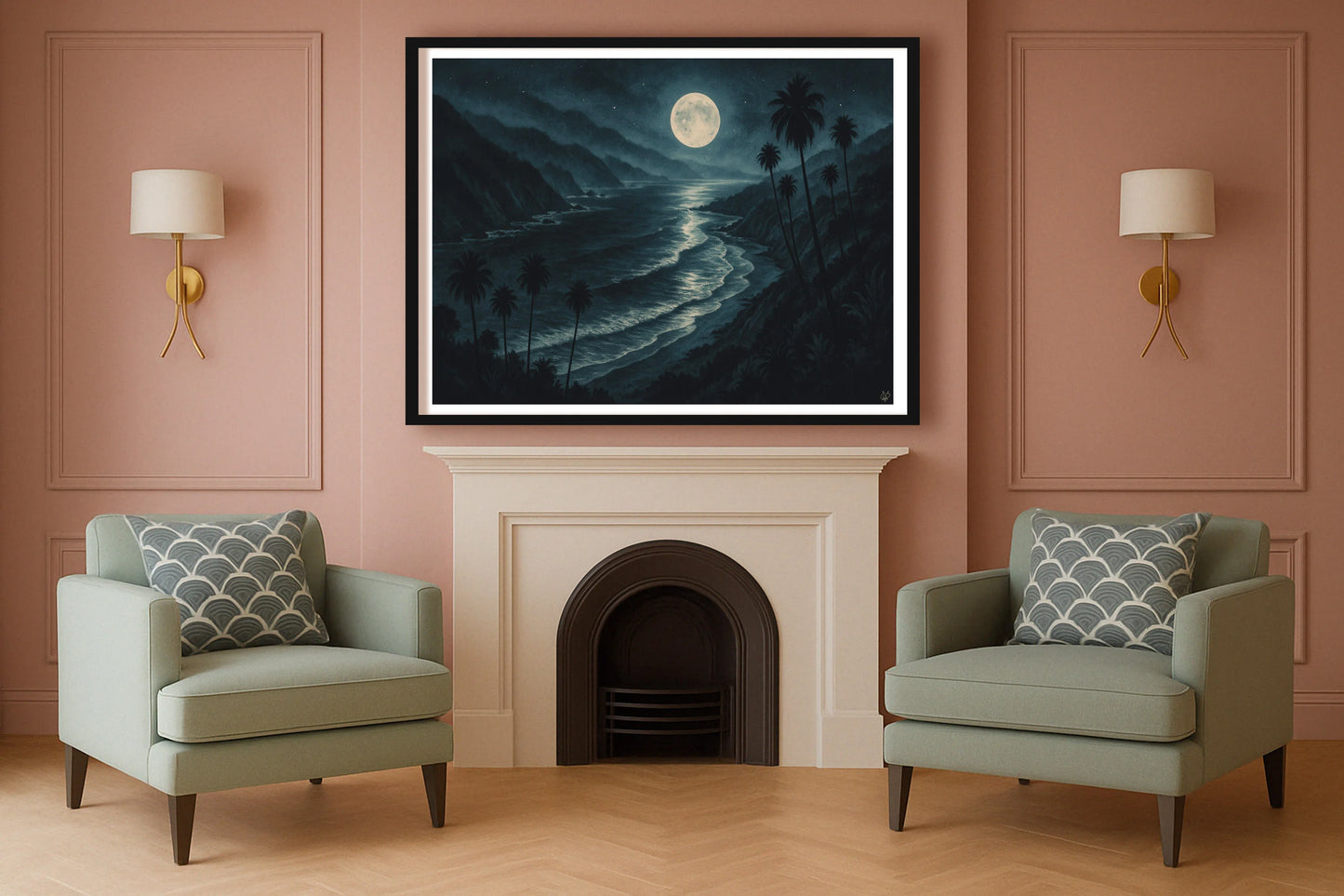 Lujon Cliffside SulkingPinkSittingRoom BlackFrame mockup