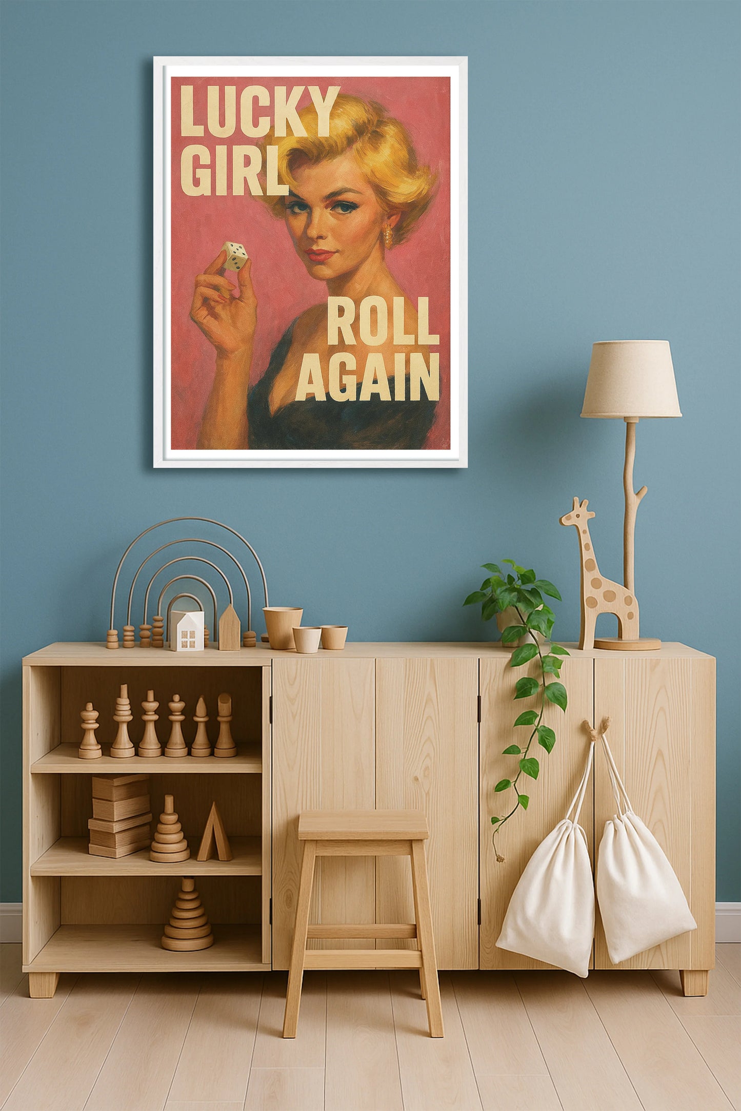 Lucky Girl Roll Again TealHallway WhiteFrame mockup
