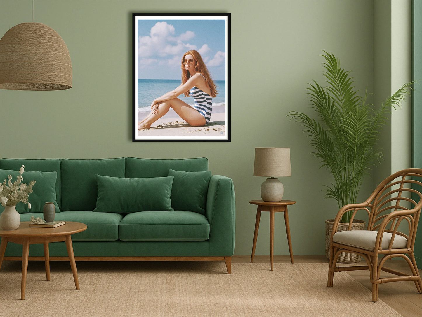 Sand Lounger GreenSofaLounge BlackFrame mockup