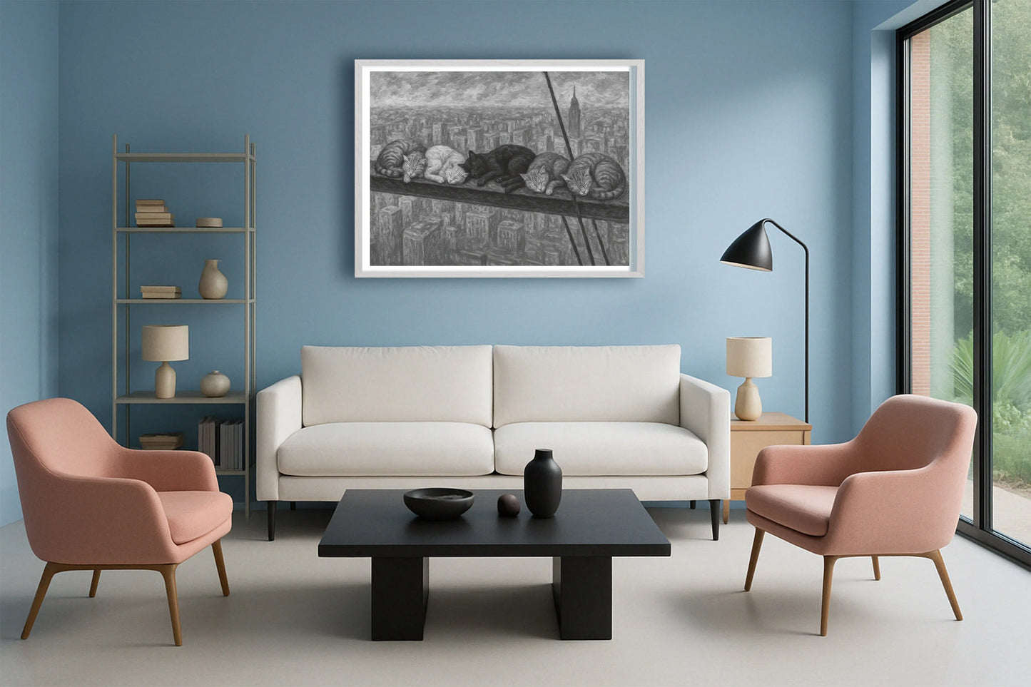 Nap Atop A Skyscraper PastelBlueLounge WhiteFrame mockup
