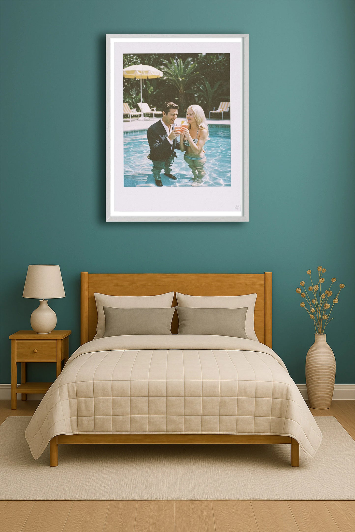 Working From Home TealBedroom WhiteFrame mockup