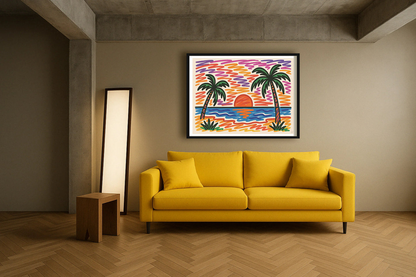 Sunset Scribble ContemporaryLounge BlackFrame mockup