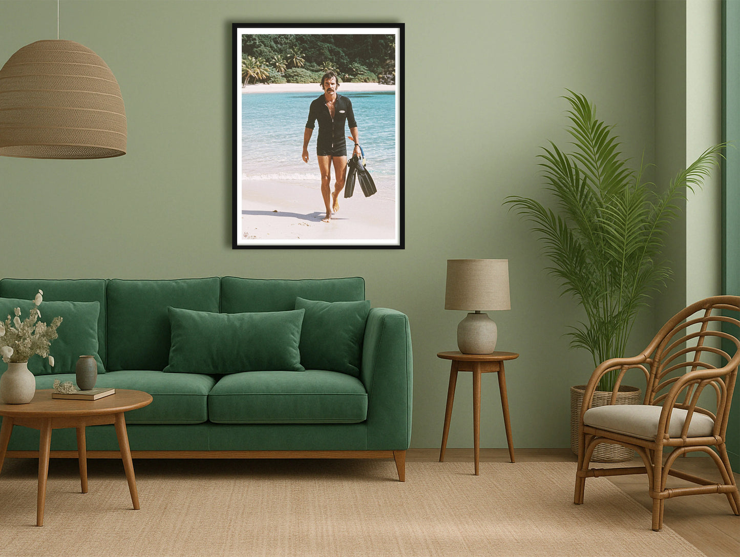 Tropical Emergence GreenSofaLounge BlackFrame mockup