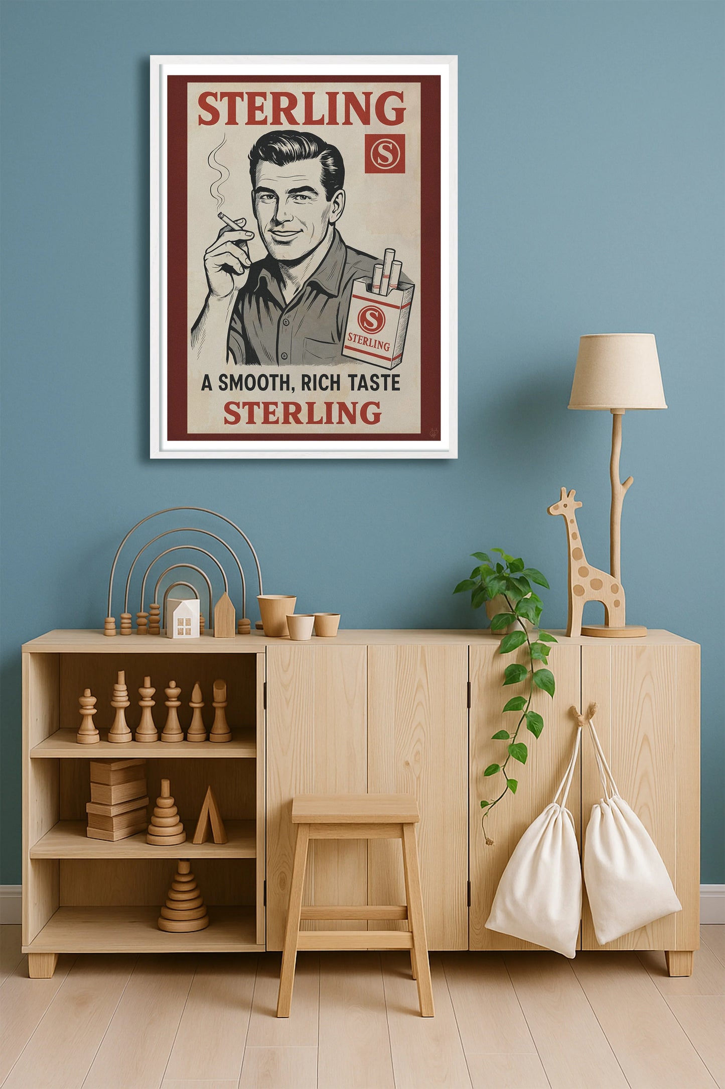 Sterling Cigarettes TealHallway WhiteFrame mockup