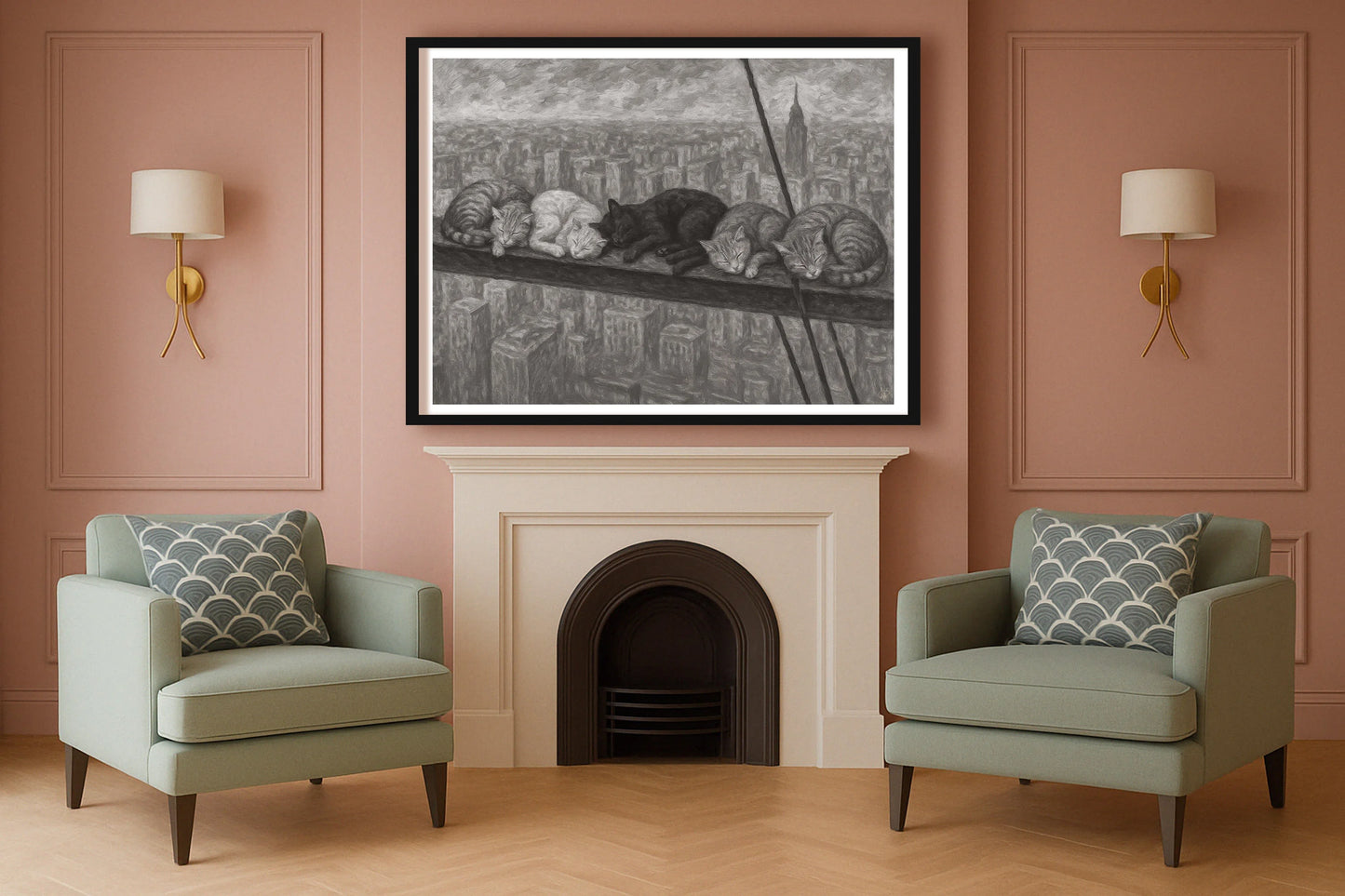 Nap Atop A Skyscraper SulkingPinkSittingRoom BlackFrame mockup