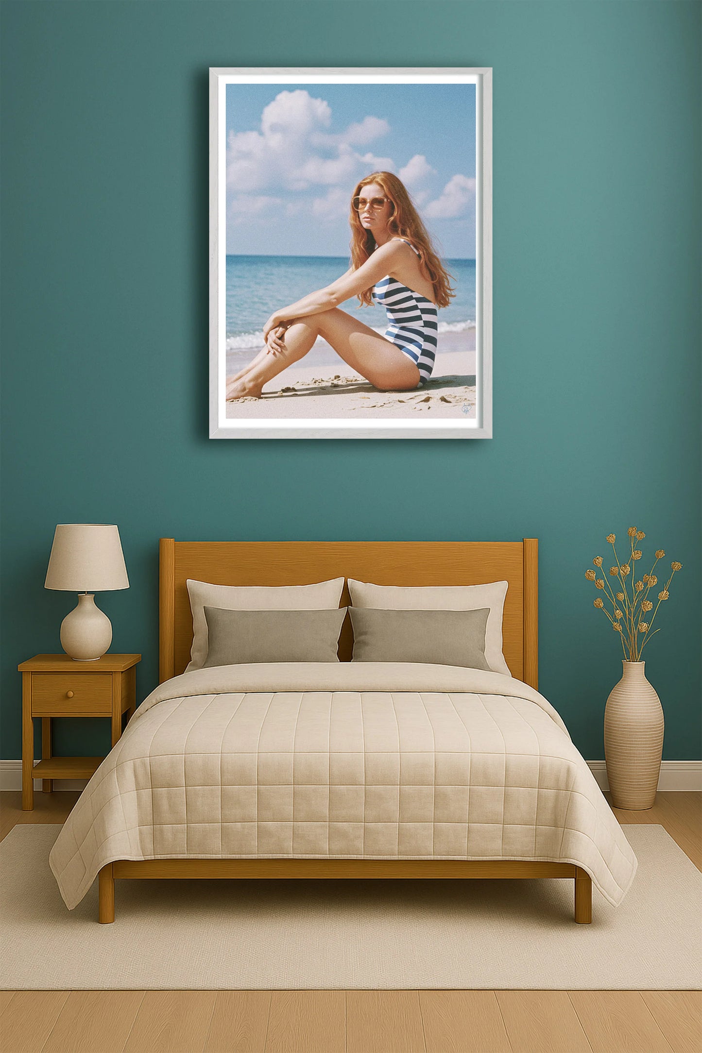 Sand Lounger TealBedroom WhiteFrame mockup
