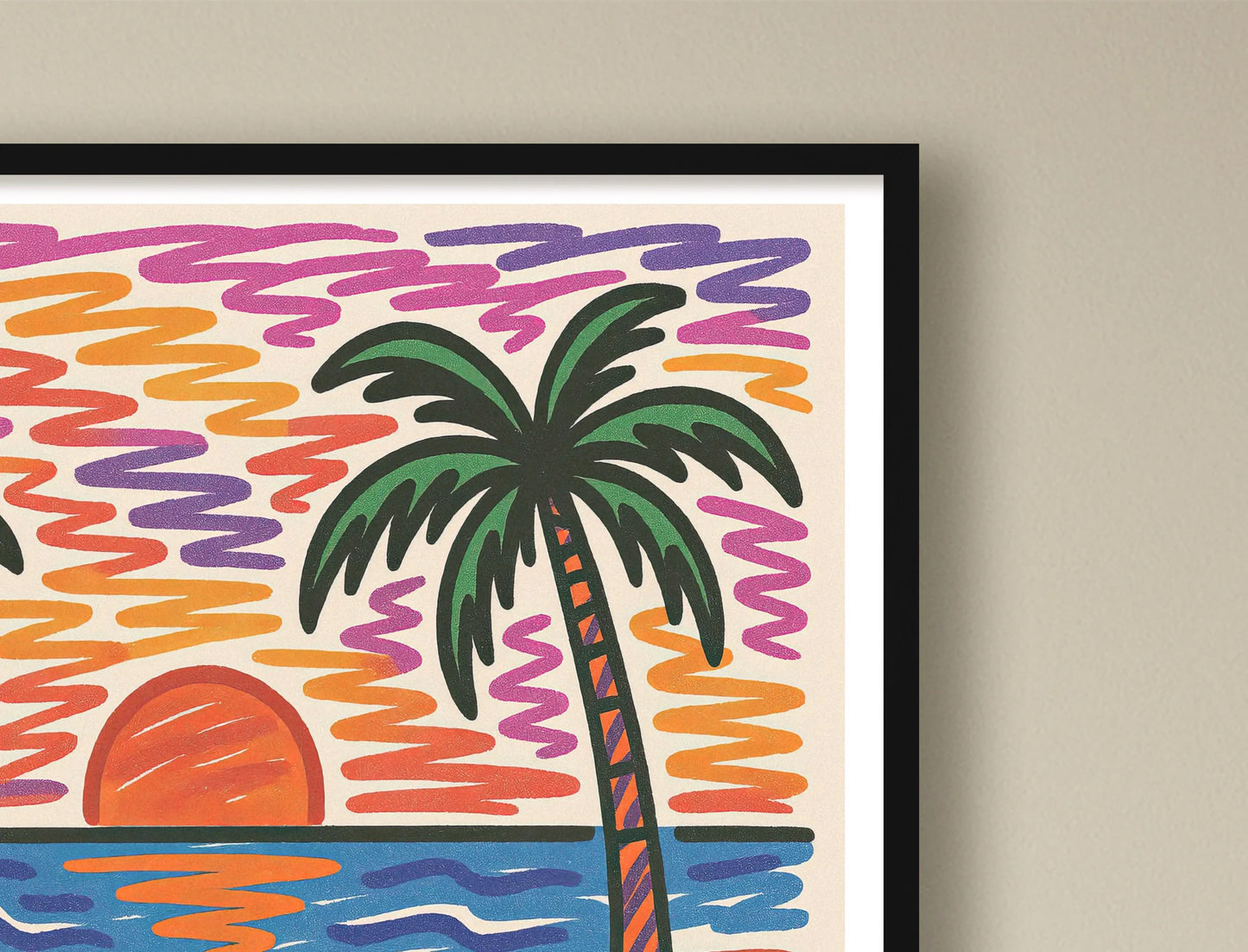 Sunset Scribble White cropcorner BlackFrame mockup