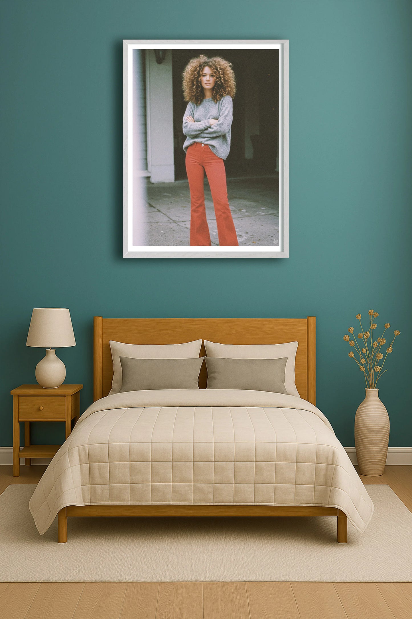 Red Jeans TealBedroom WhiteFrame mockup