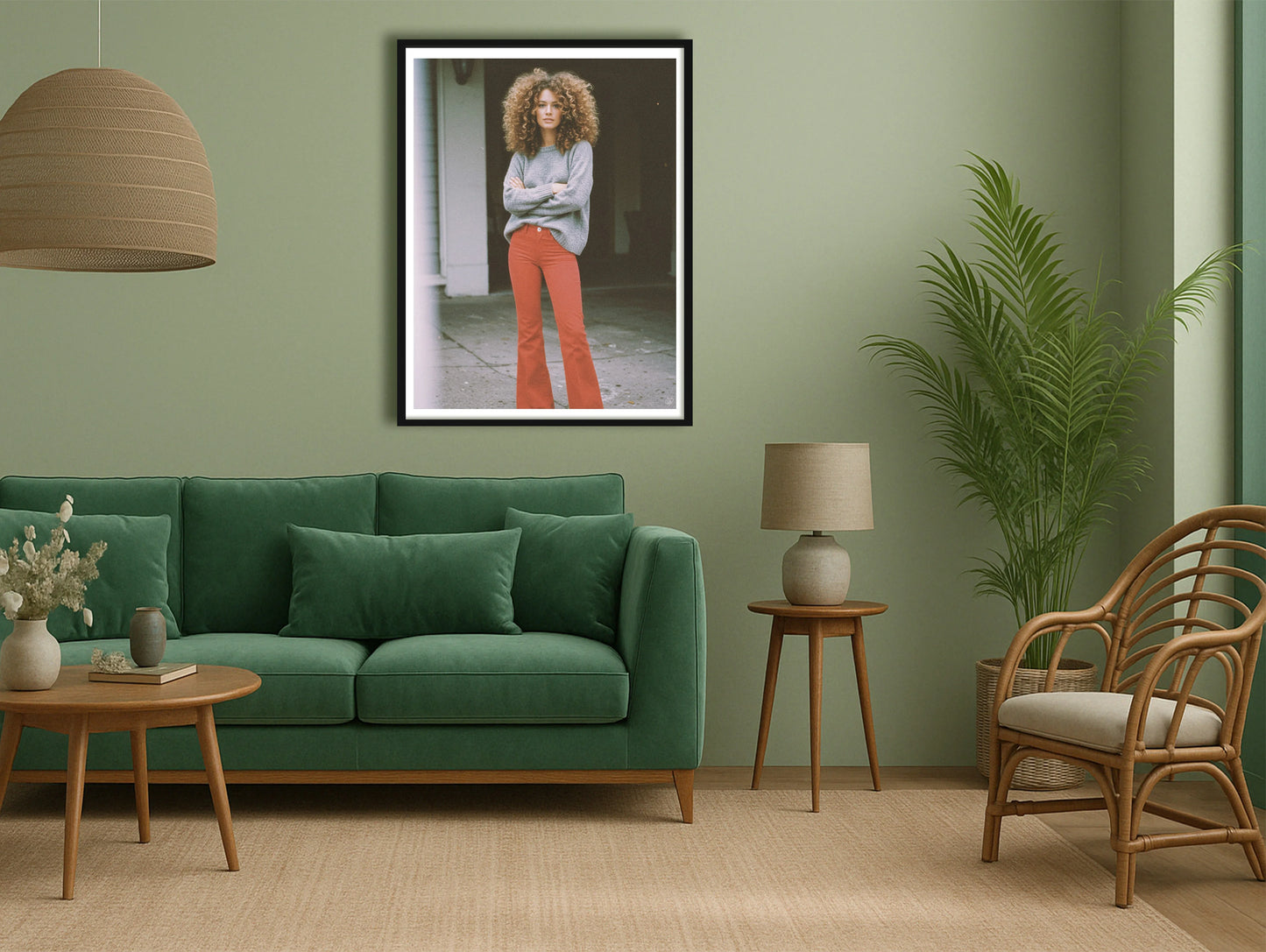 Red Jeans GreenSofaLounge BlackFrame mockup