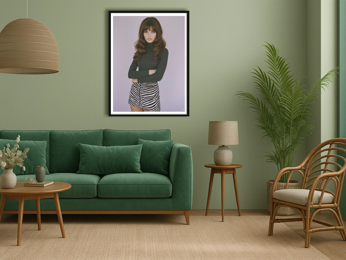 Zebra Skirt GreenSofaLounge BlackFrame mockup