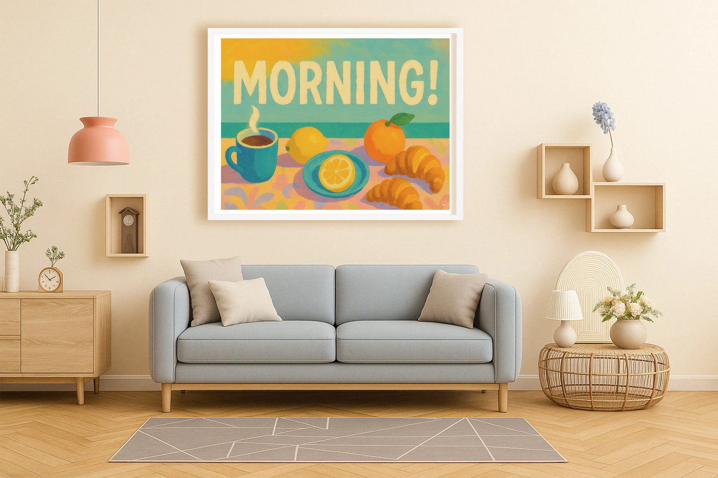 Morning! PeachLounge WhiteFrame mockup