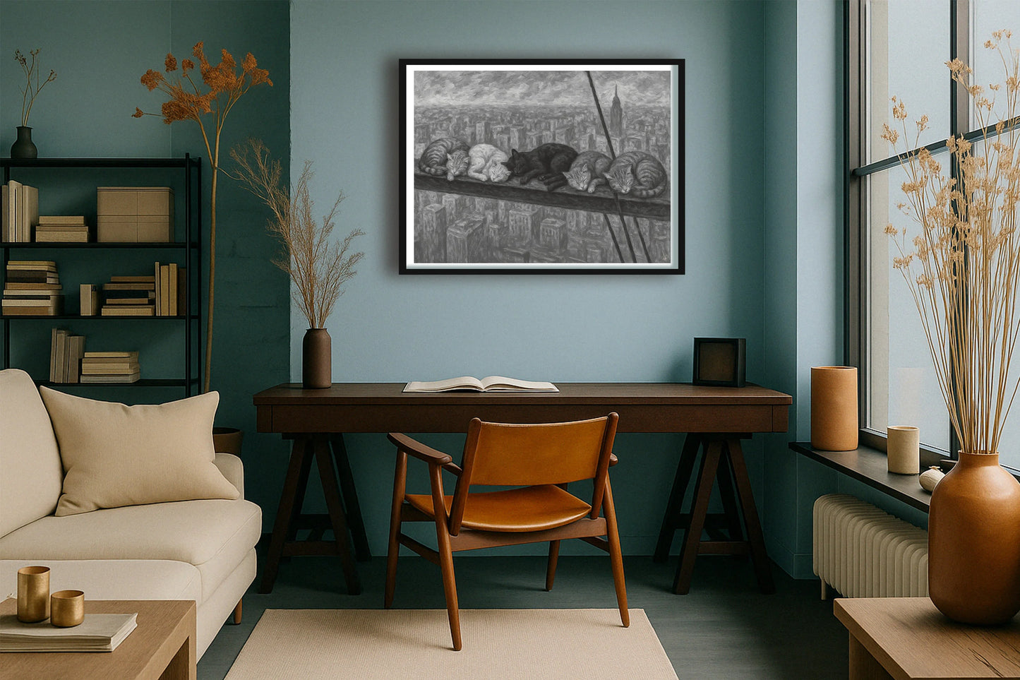 Nap Atop A Skyscraper TealStudy BlackFrame mockup