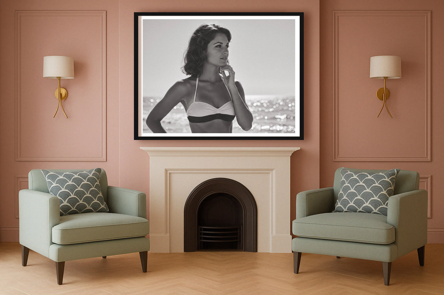 Shimmer & Sun SulkingPinkSittingRoom BlackFrame mockup