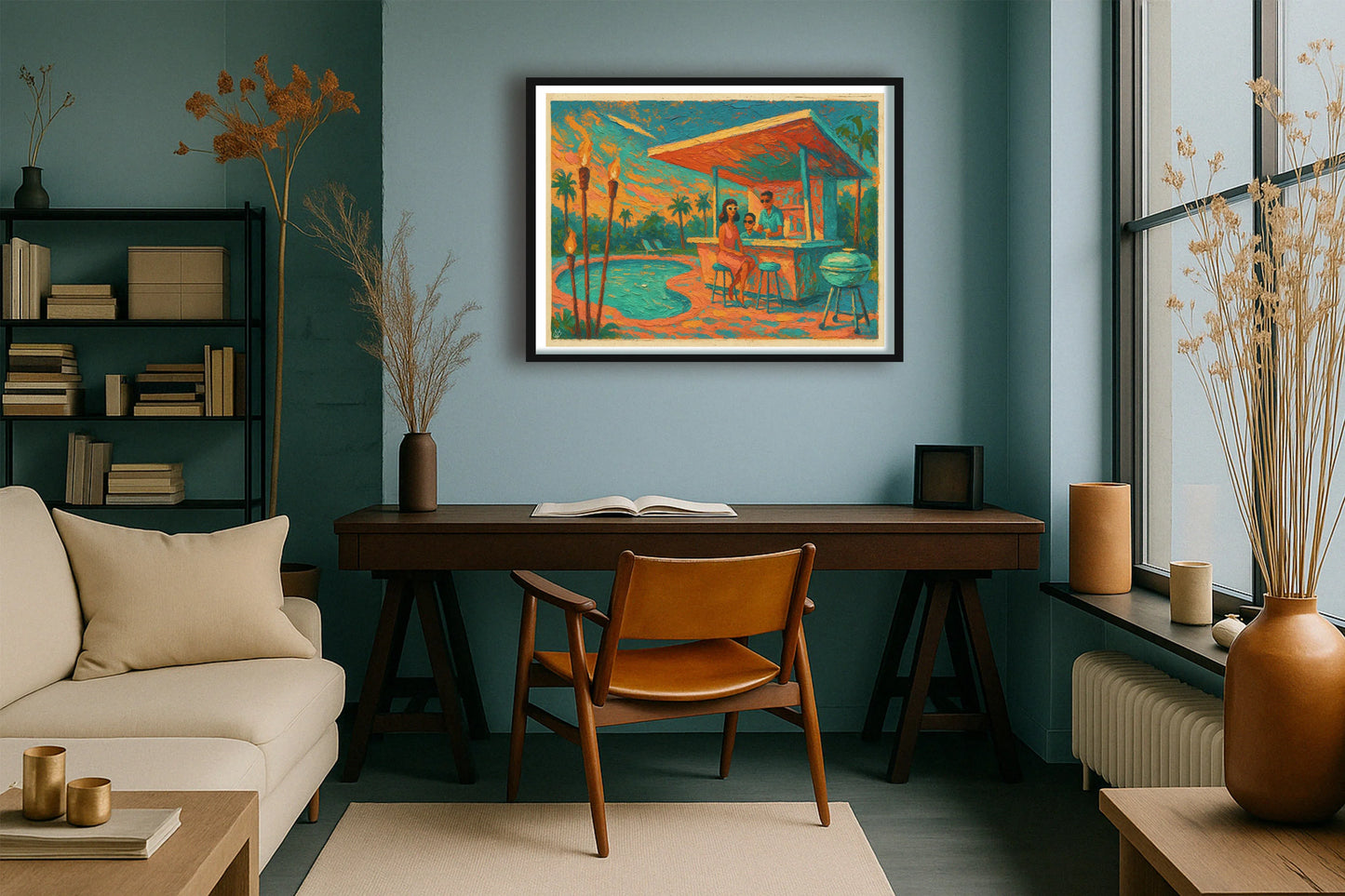 Tiki Suburbia TealStudy BlackFrame mockup