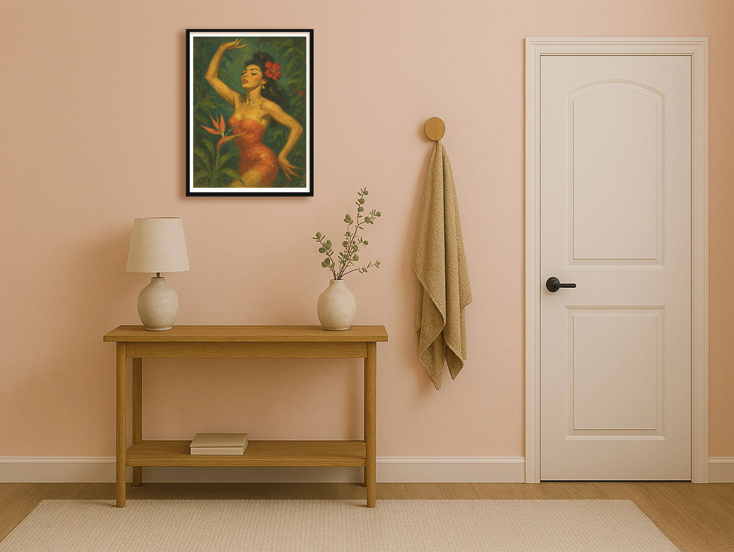 Flora Exotica PeachHallway BlackFrame mockup