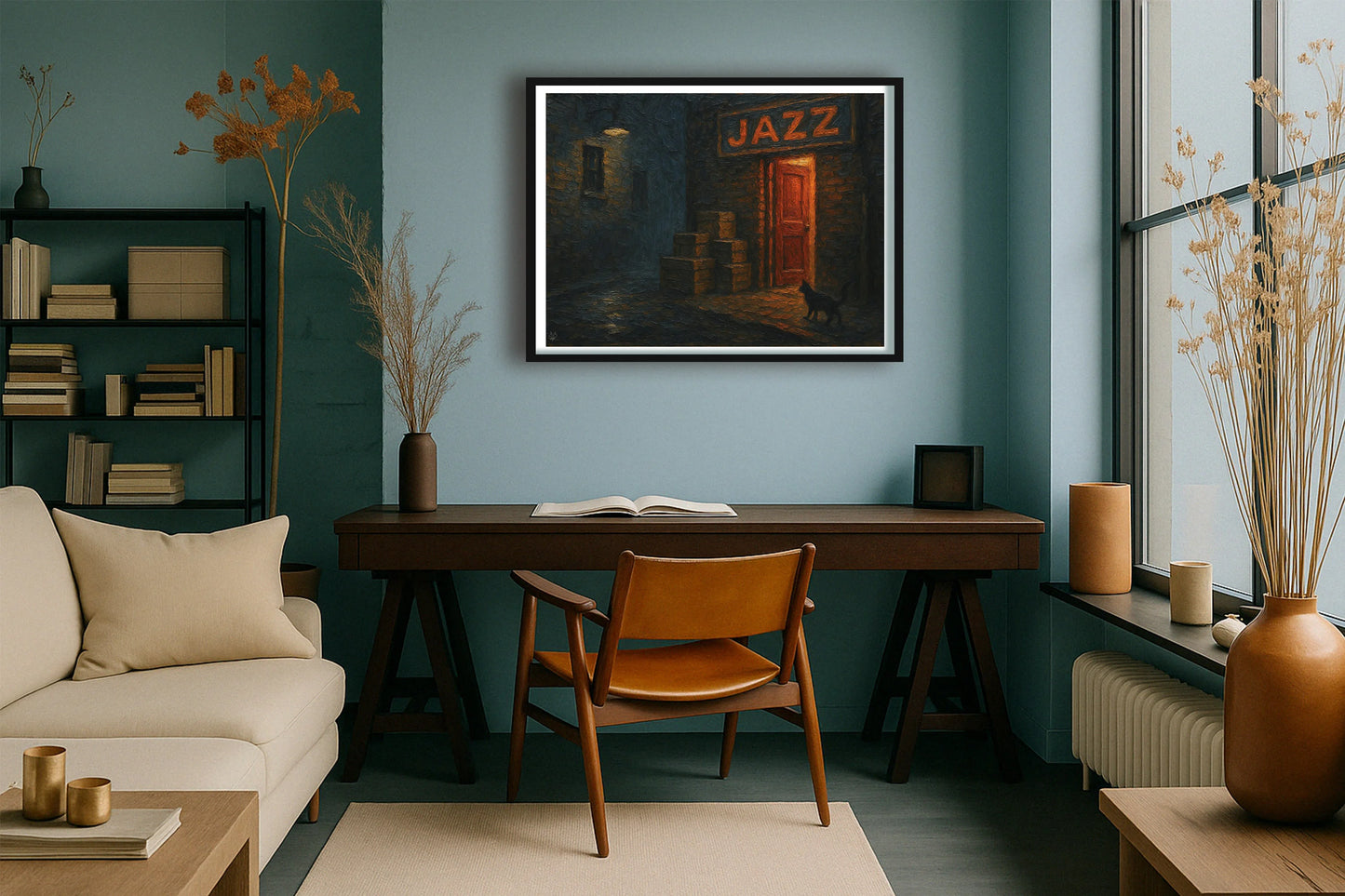 Midnight Entrance, 52nd Street TealStudy BlackFrame mockup