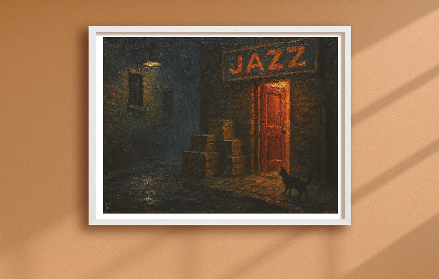 Midnight Entrance, 52nd Street Orange closeup WhiteFrame mockup