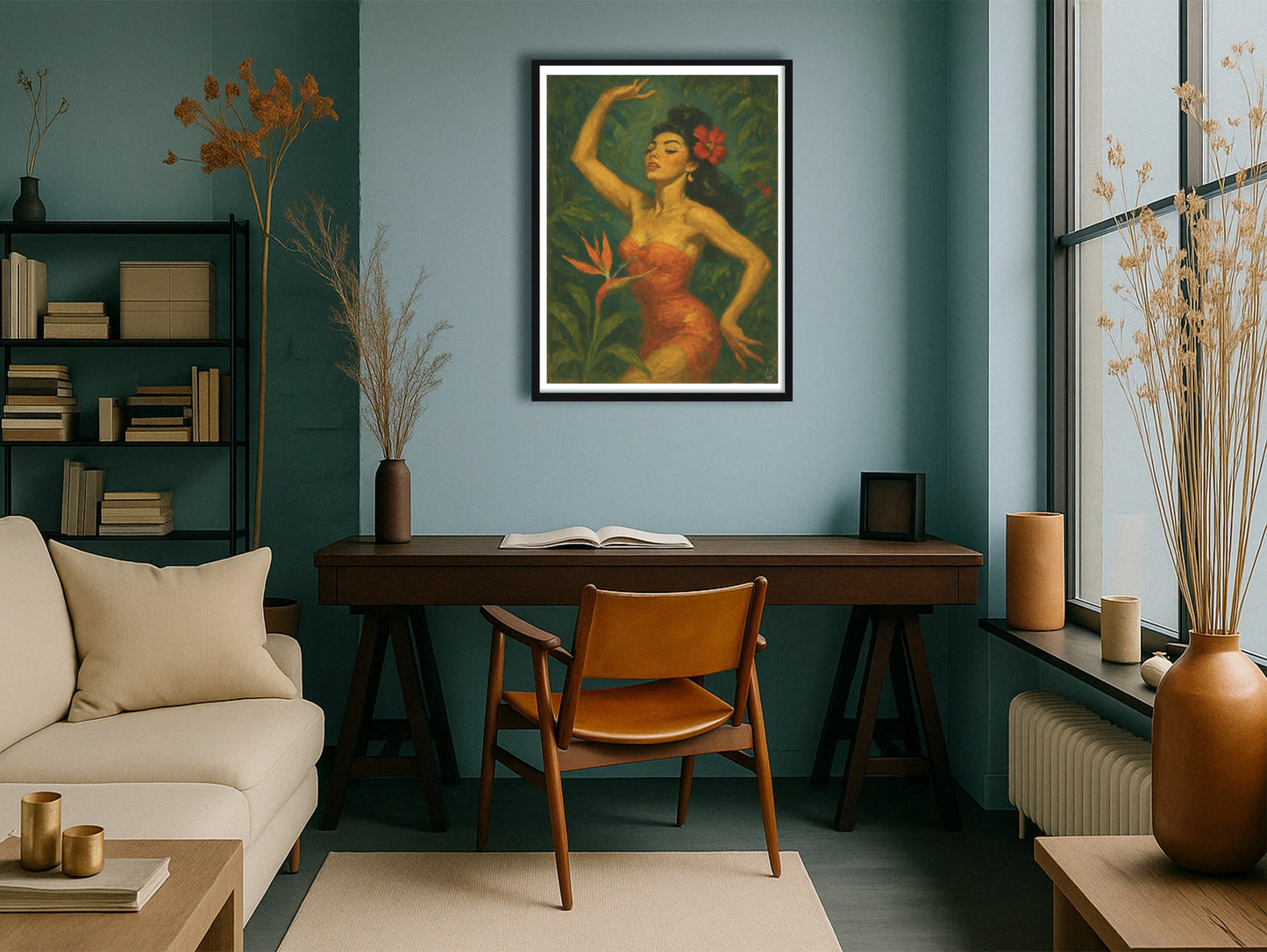 Flora Exotica TealStudy BlackFrame mockup