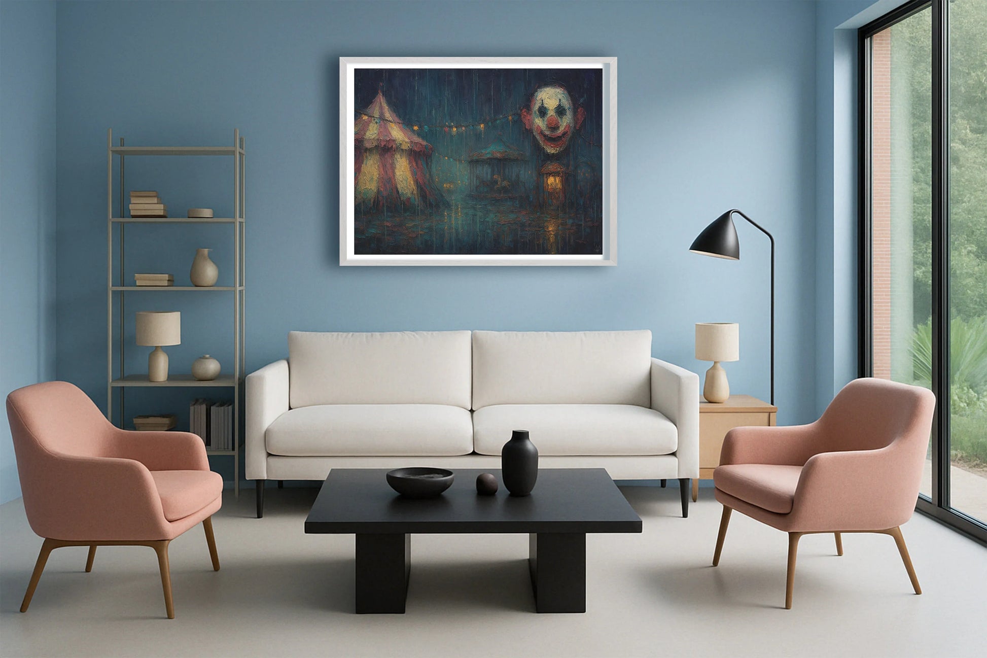 The Circus Doesn't Leave Town PastelBlueLounge WhiteFrame mockup