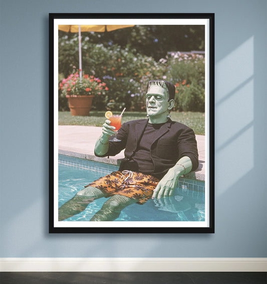 Monster Day Off Blue closeup BlackFrame mockup