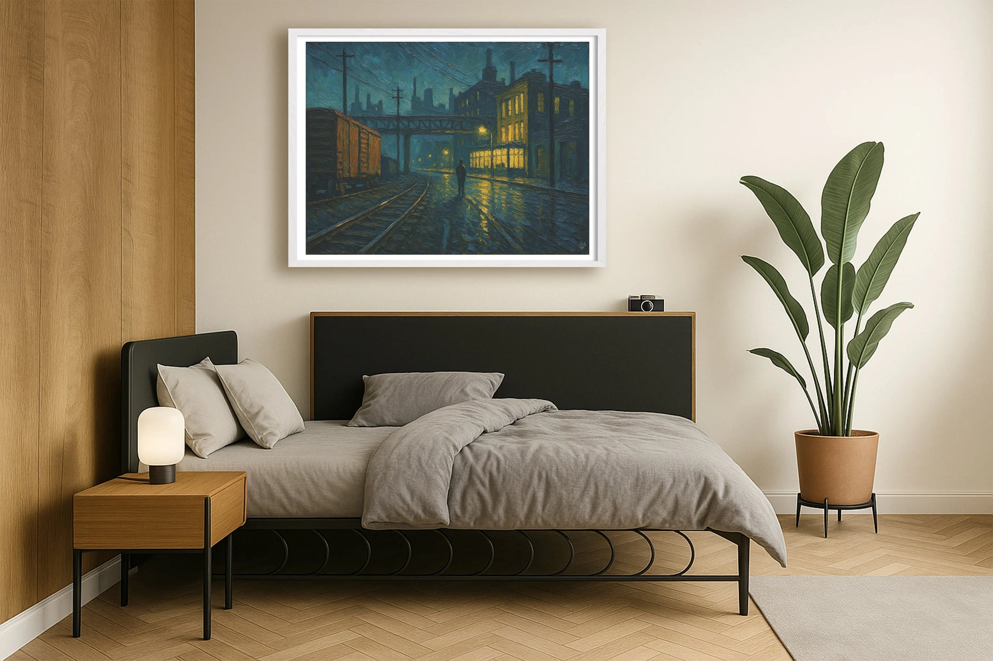 Last Shift, Rainfall NeutralBedroomSide WhiteFrame mockup