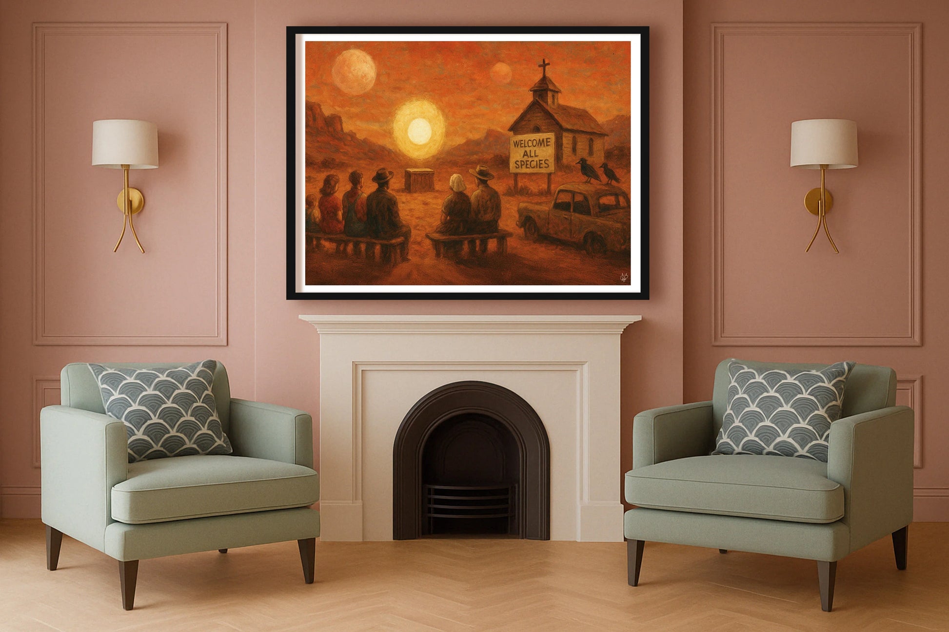 Welcome All Species SulkingPinkSittingRoom BlackFrame mockup
