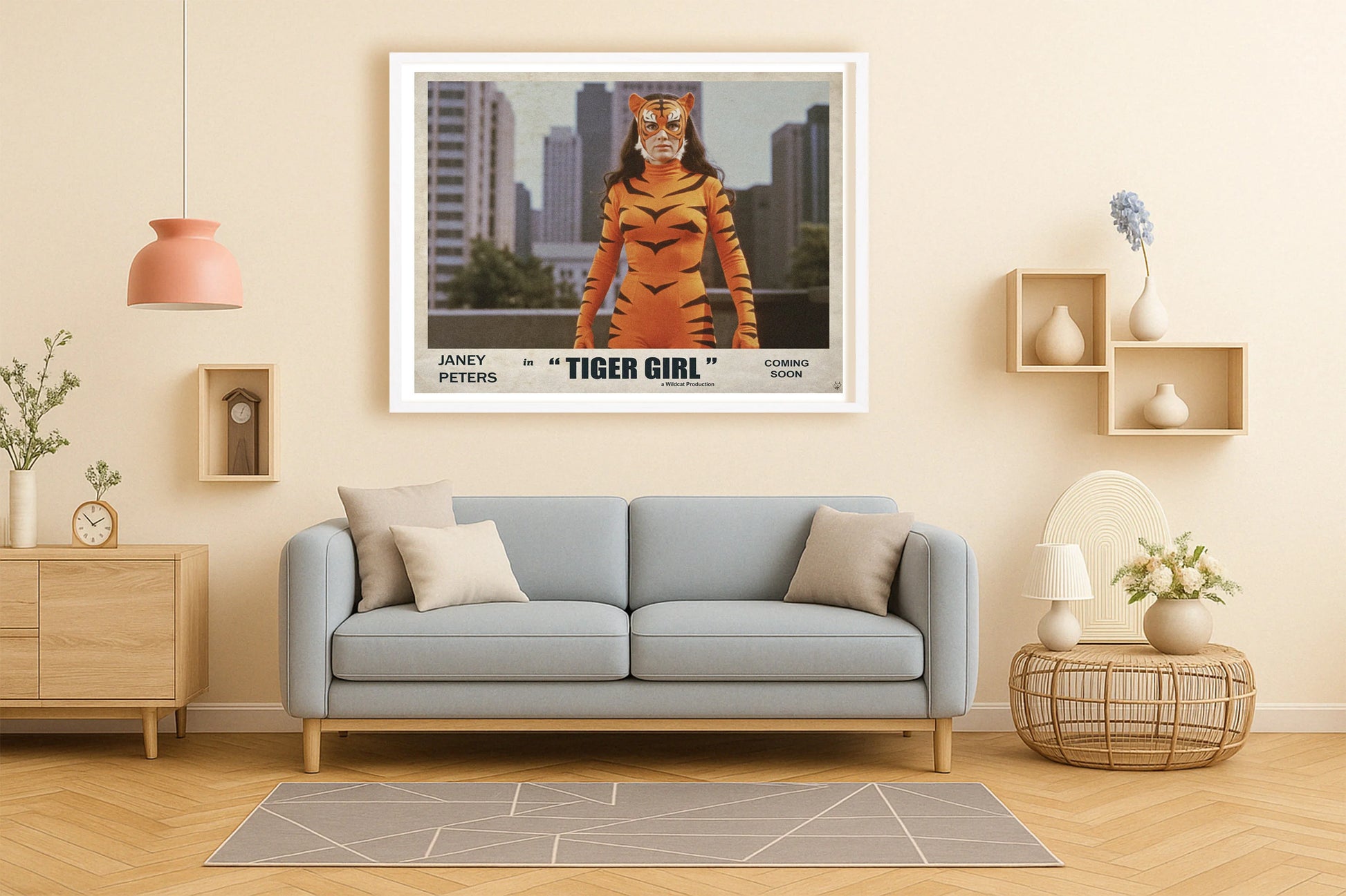 Tiger Girl Lobby Card PeachLounge WhiteFrame mockup