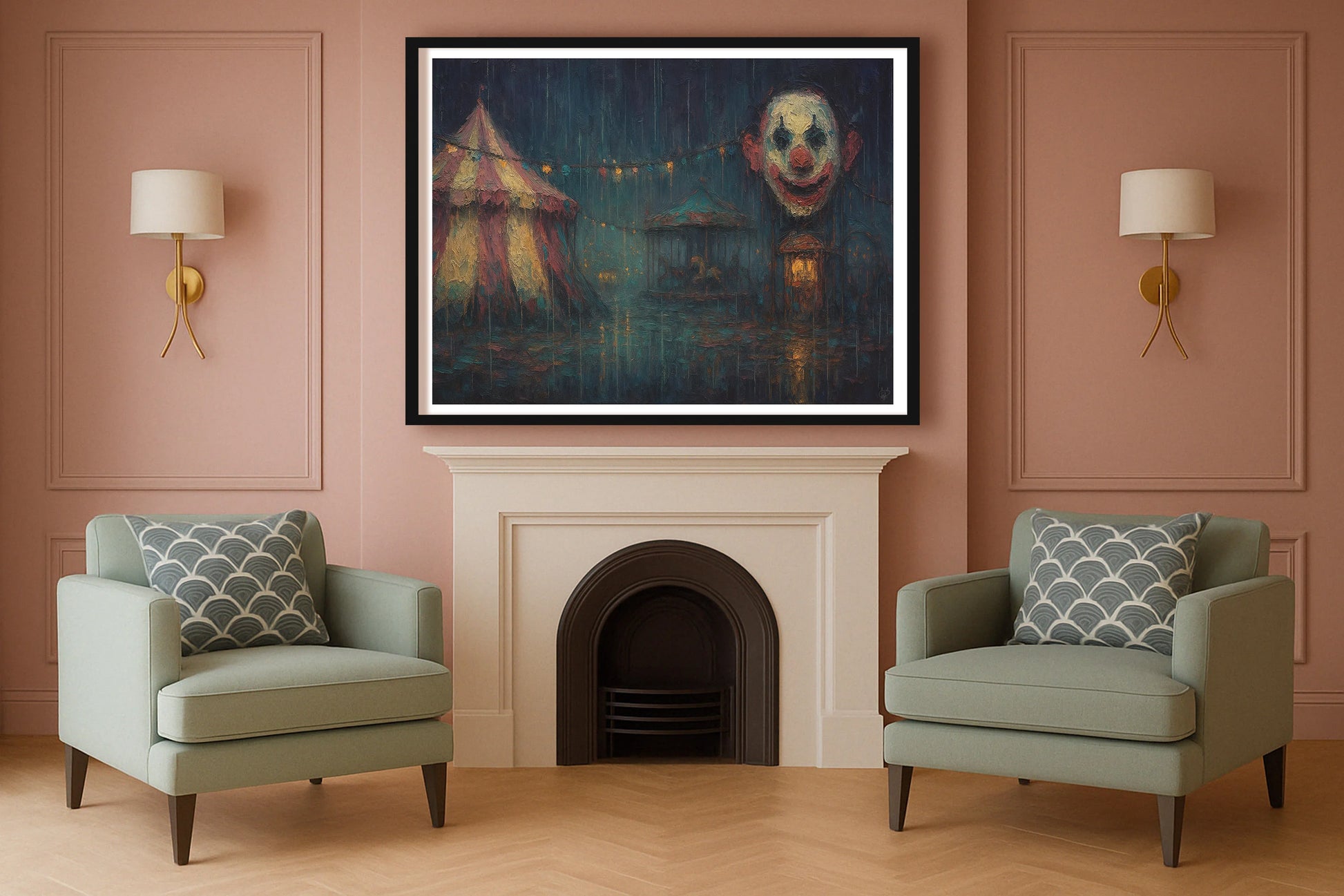 The Circus Doesn't Leave Town SulkingPinkSittingRoom BlackFrame mockup