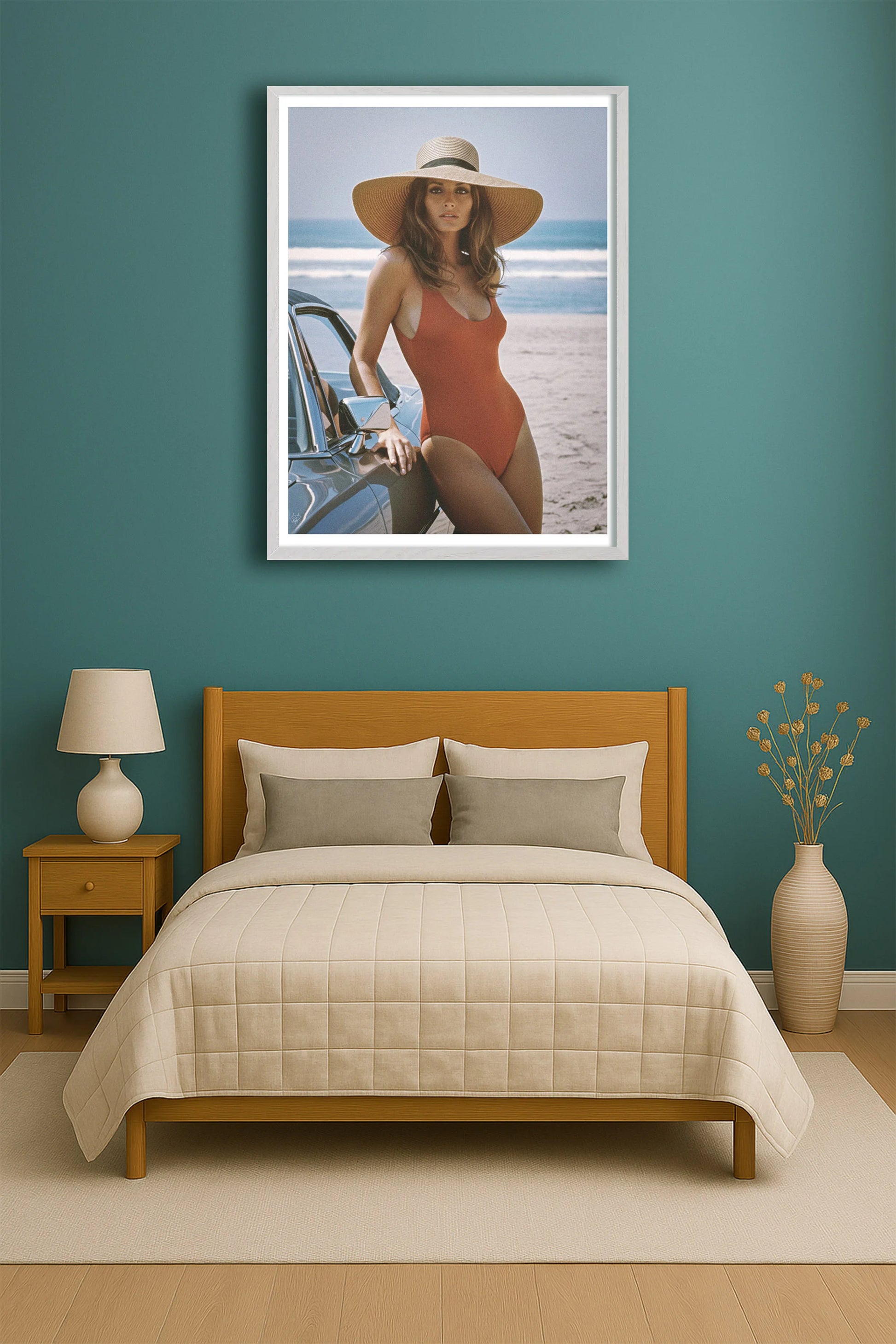 Beach Getaway TealBedroom WhiteFrame mockup