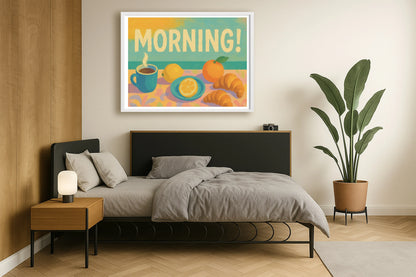 Morning! NeutralBedroomSide WhiteFrame mockup