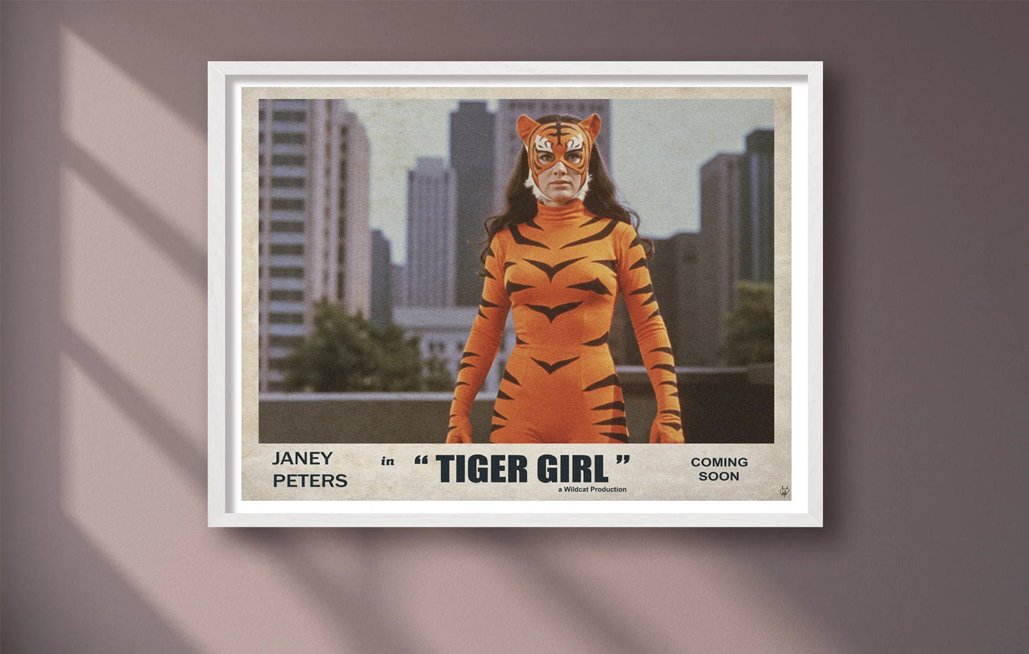 Tiger Girl Lobby Card Purple closeup WhiteFrame mockup