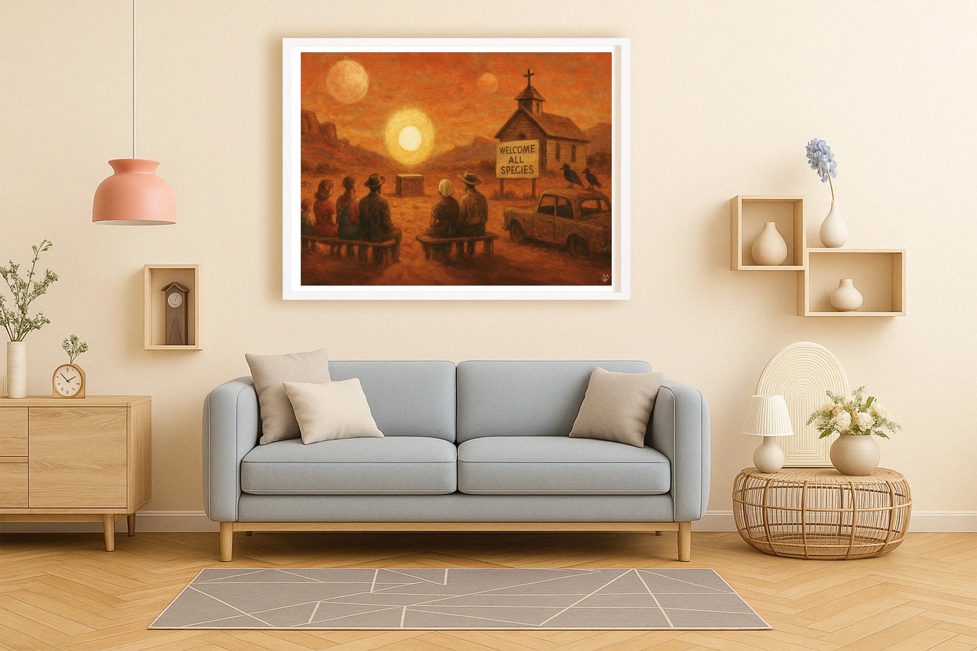 Welcome All Species PeachLounge WhiteFrame mockup