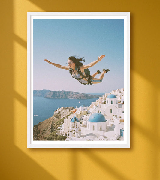 Santorini Skydive Yellow closeup WhiteFrame mockup