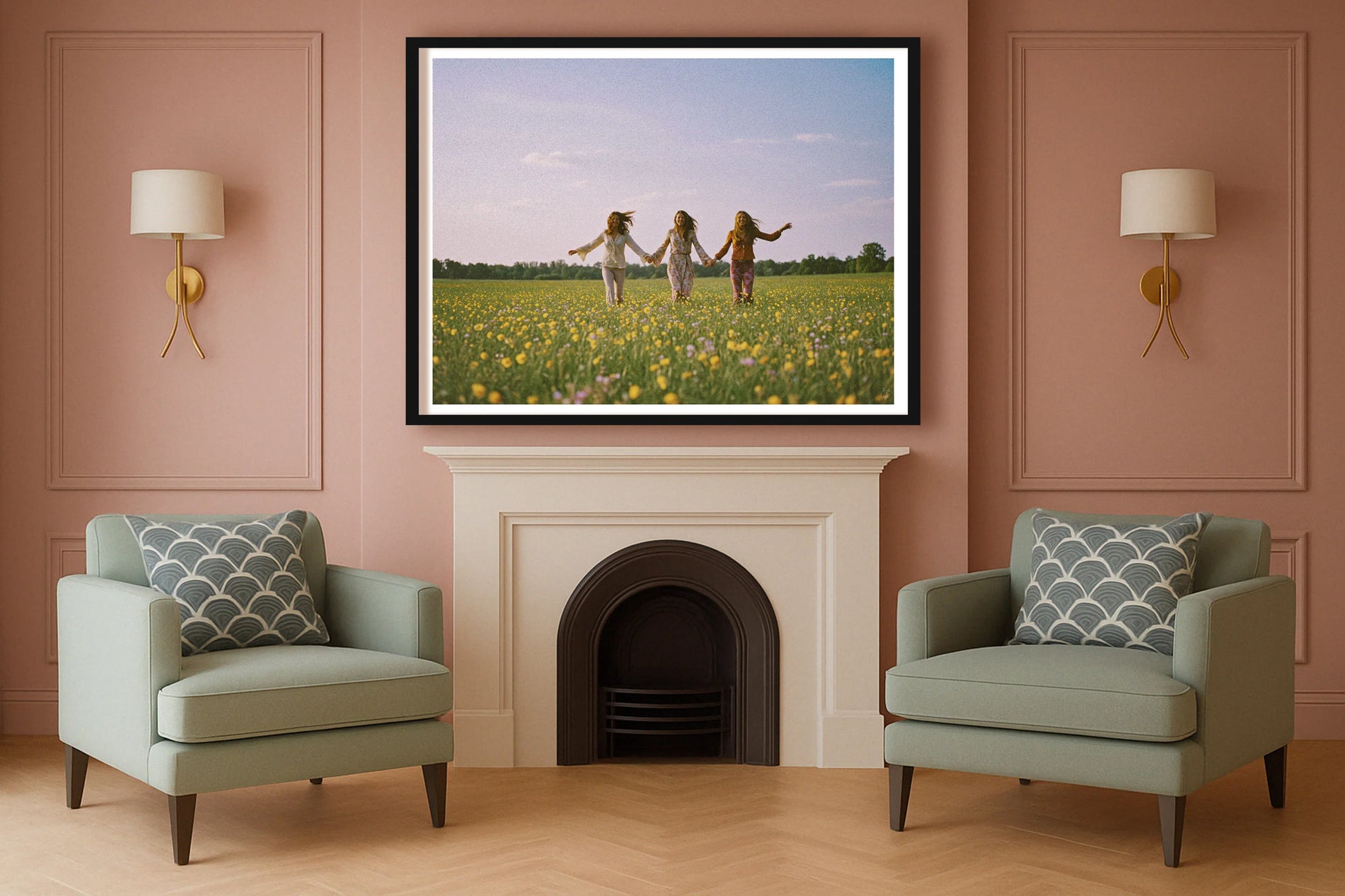 In Perfect Harmony SulkingPinkSittingRoom BlackFrame mockup