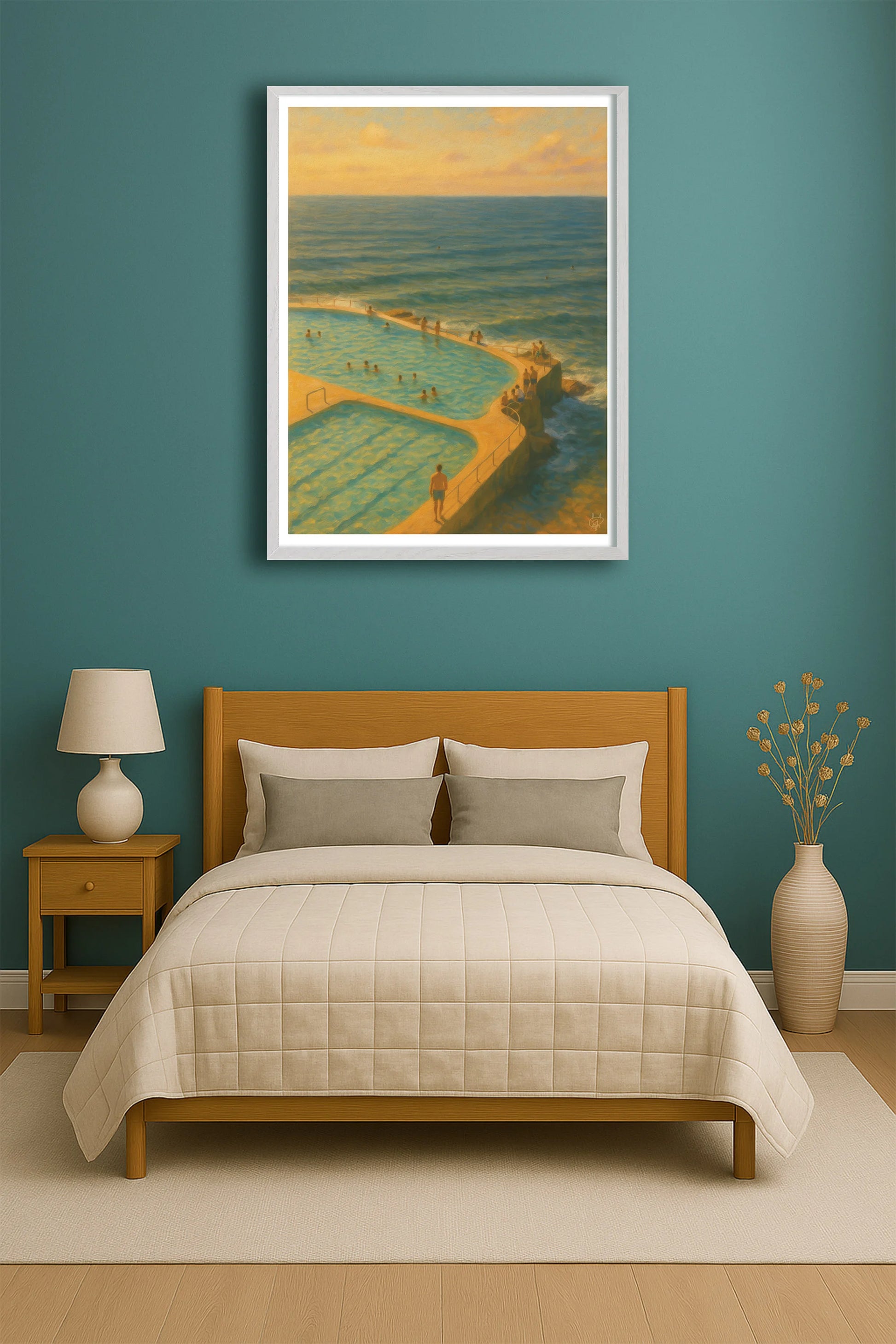 Lido At Sunset TealBedroom WhiteFrame mockup