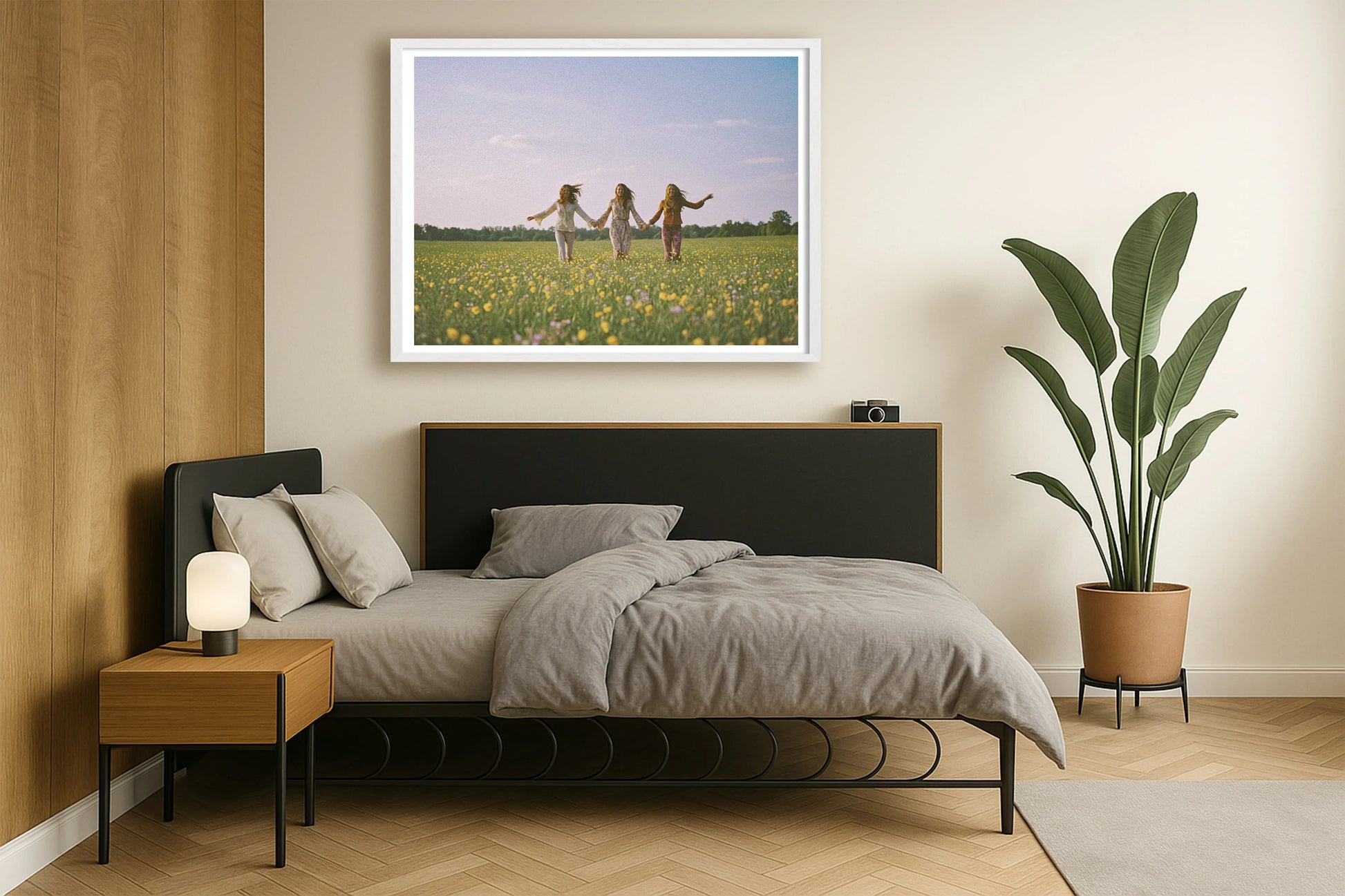 In Perfect Harmony NeutralBedroomSide WhiteFrame mockup