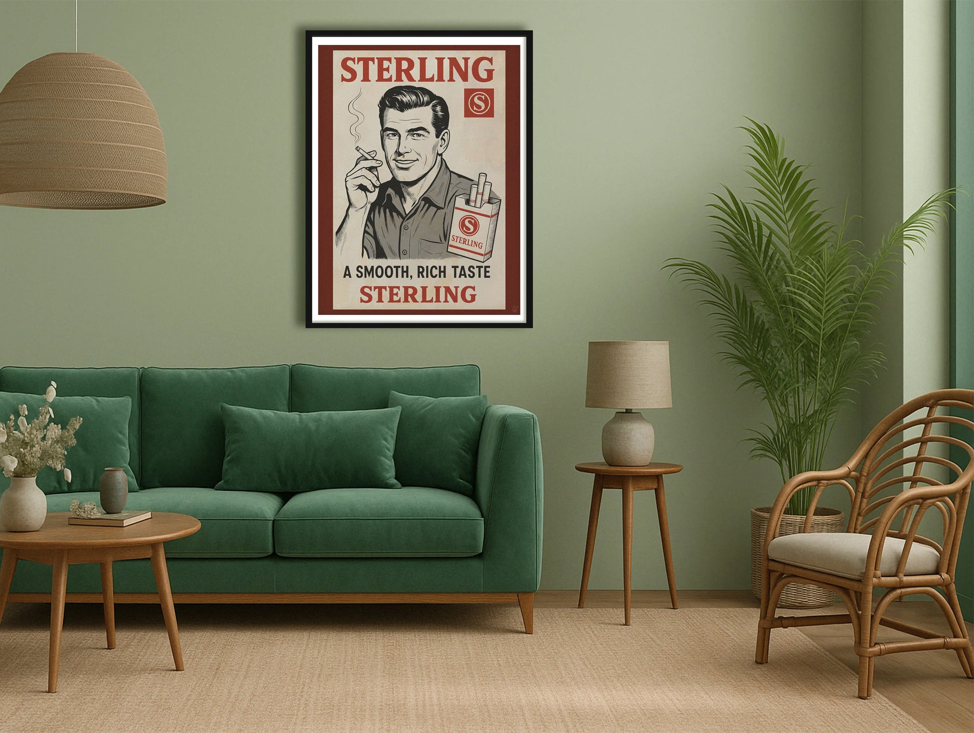 Sterling Cigarettes GreenSofaLounge BlackFrame mockup