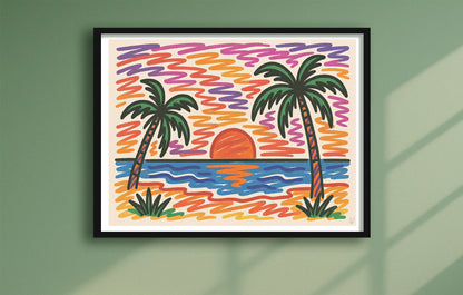 Sunset Scribble Green closeup BlackFrame mockup
