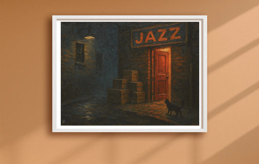 Midnight Entrance, 52nd Street Orange closeup WhiteFrame mockup